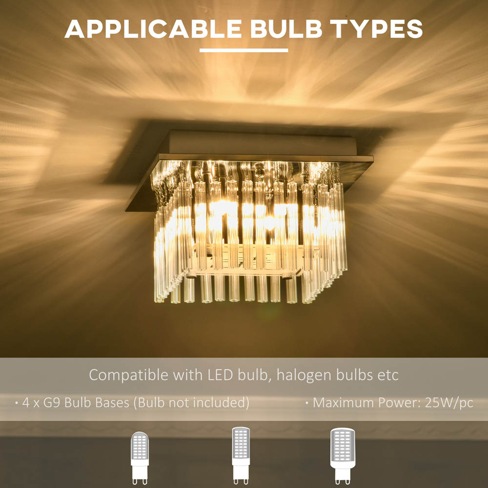 HOMCOM Raindrop Crystal Chandelier Flush Mount Ceiling Light G9 Bulbs Required Image 5
