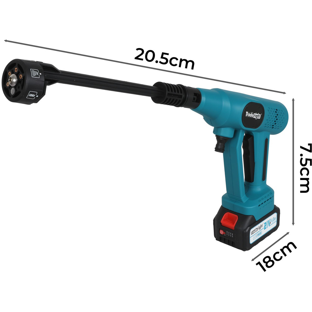 Traderight HW0297-UK Cordless Handheld Pressure Washer 50 Bar with 2 Batteries Image 9