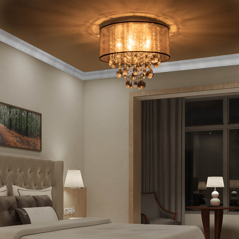 HOMCOM Modern Crystal Chandelier Flush Mount Ceiling Light for Bedroom, 40cm Image 2