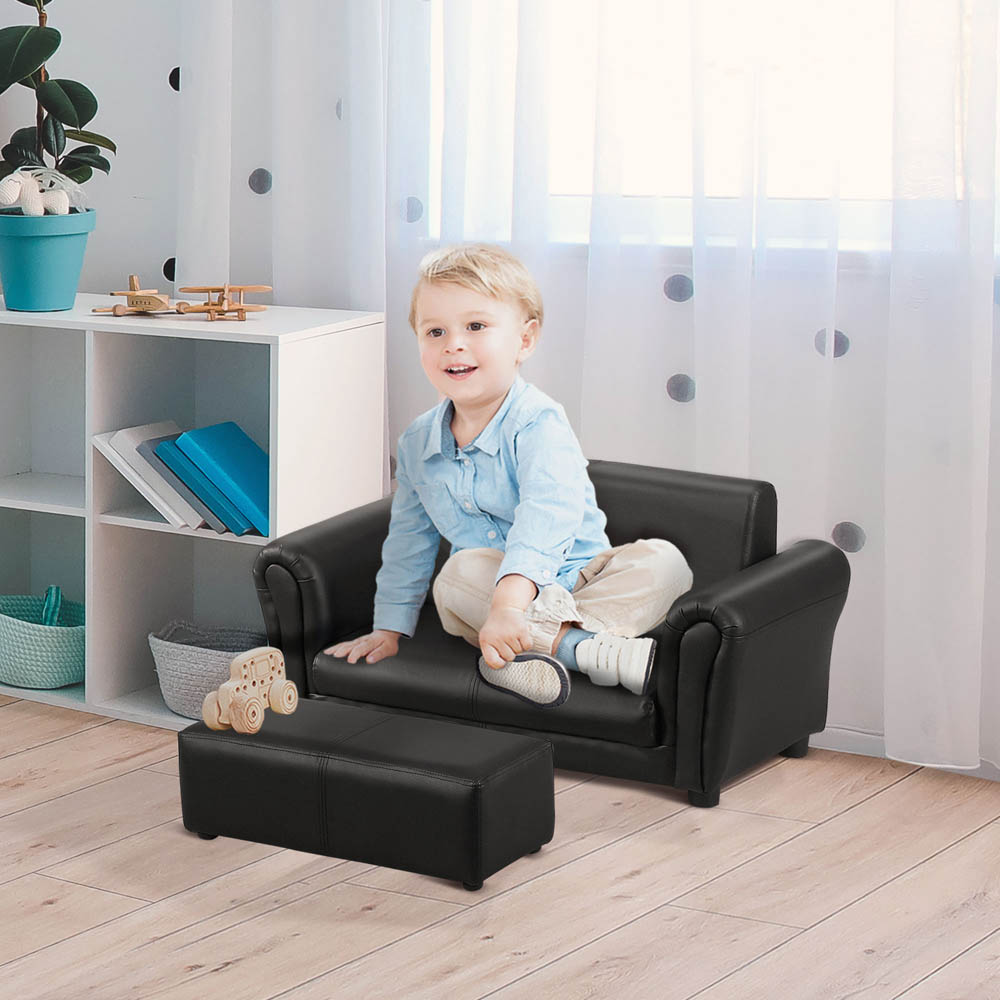 HOMCOM Kids Sofa Set 2 Seater Armchair with Footrest for 18-36 Months, Black Image 2