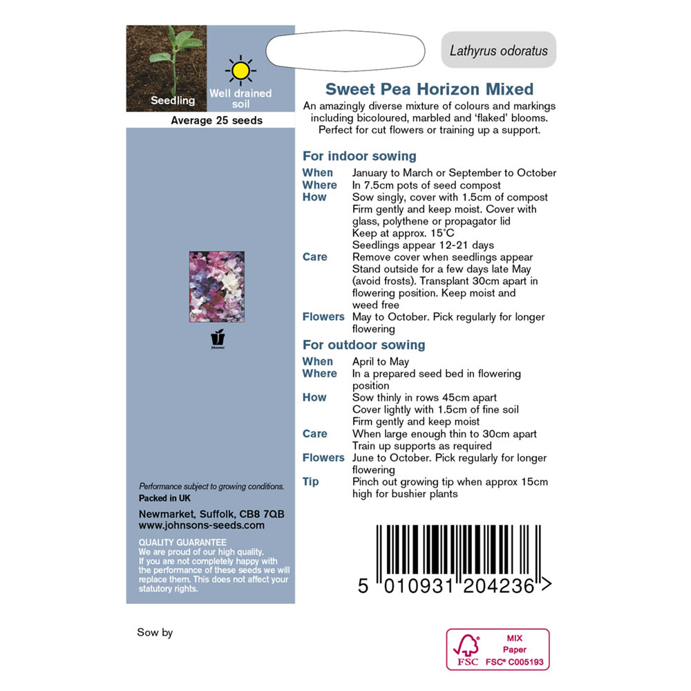 Johnsons Sweet Pea Horizon Mix Flower Seeds Image 3
