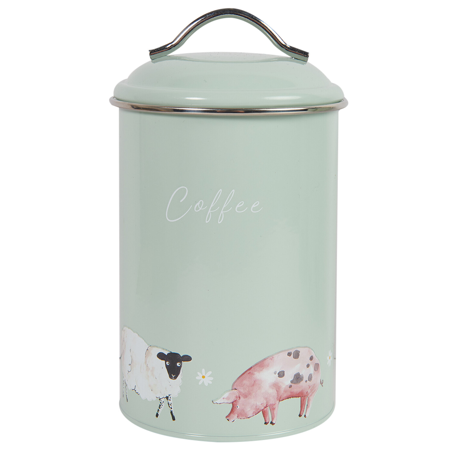 Set of 3 Daisy Farm Round Tea Coffee and Sugar Canisters - Sage Green Image 9