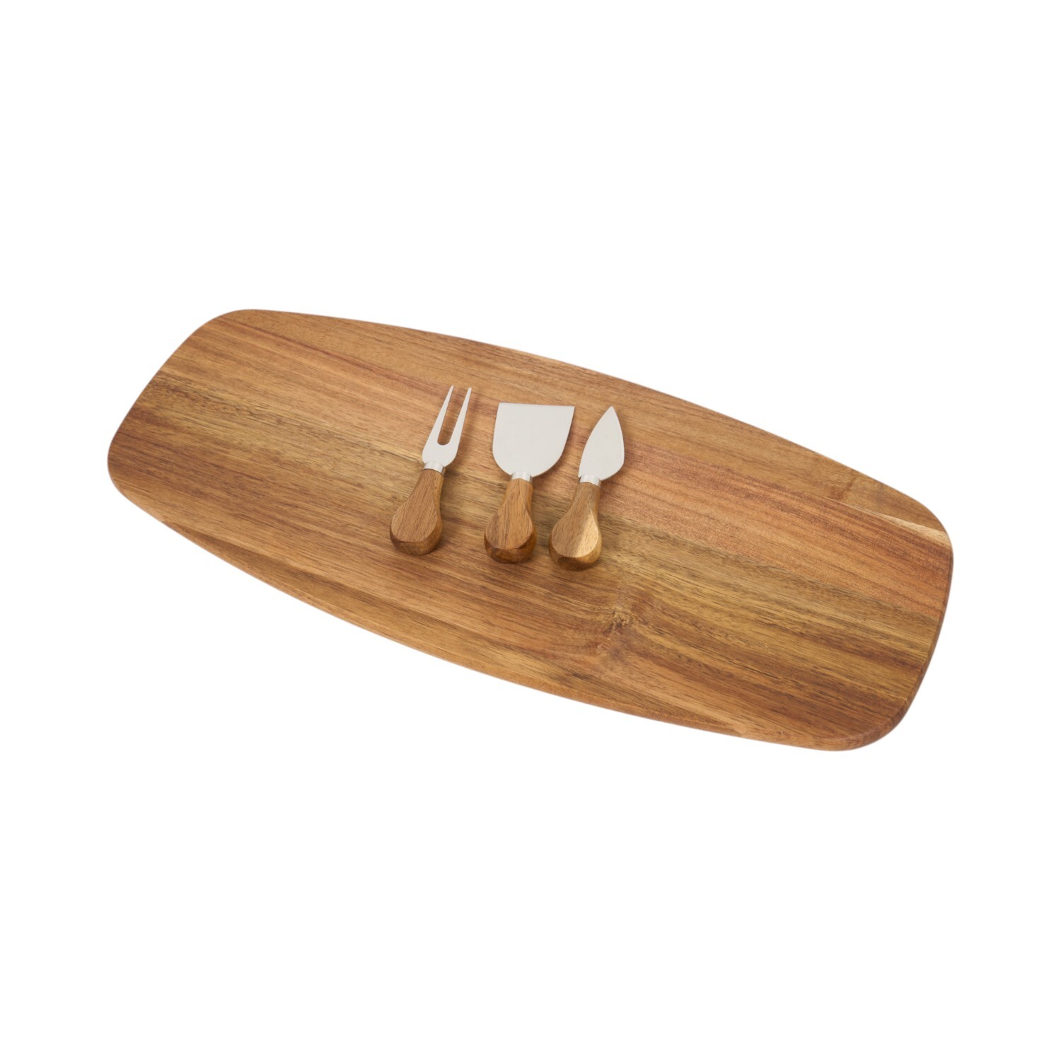 Acacia Wood Serving Platter with 3 Cheese Knives Brown Image 4