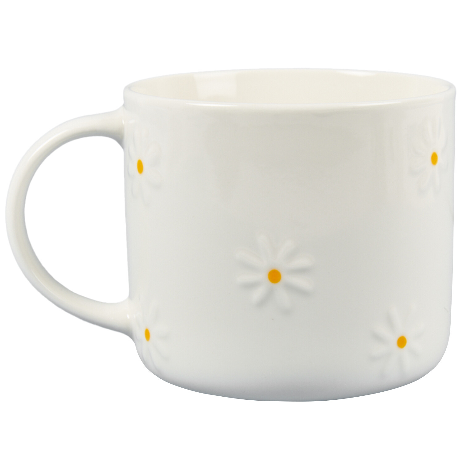Hand Painted Embossed Daisy Drum Mug - White Image 2