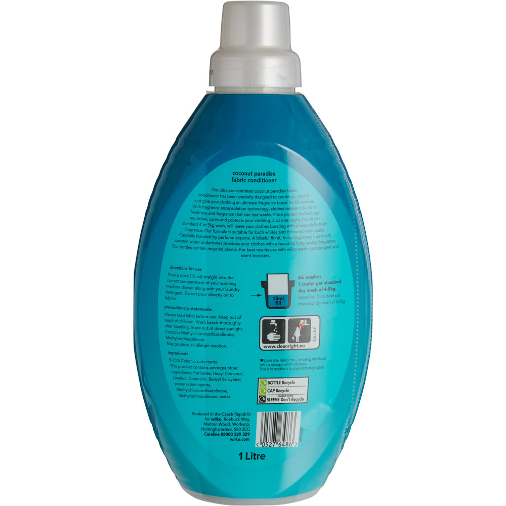 Wilko Coconut Paradise Concentrated Fabric Conditioner 66 Washes 1L Image 2