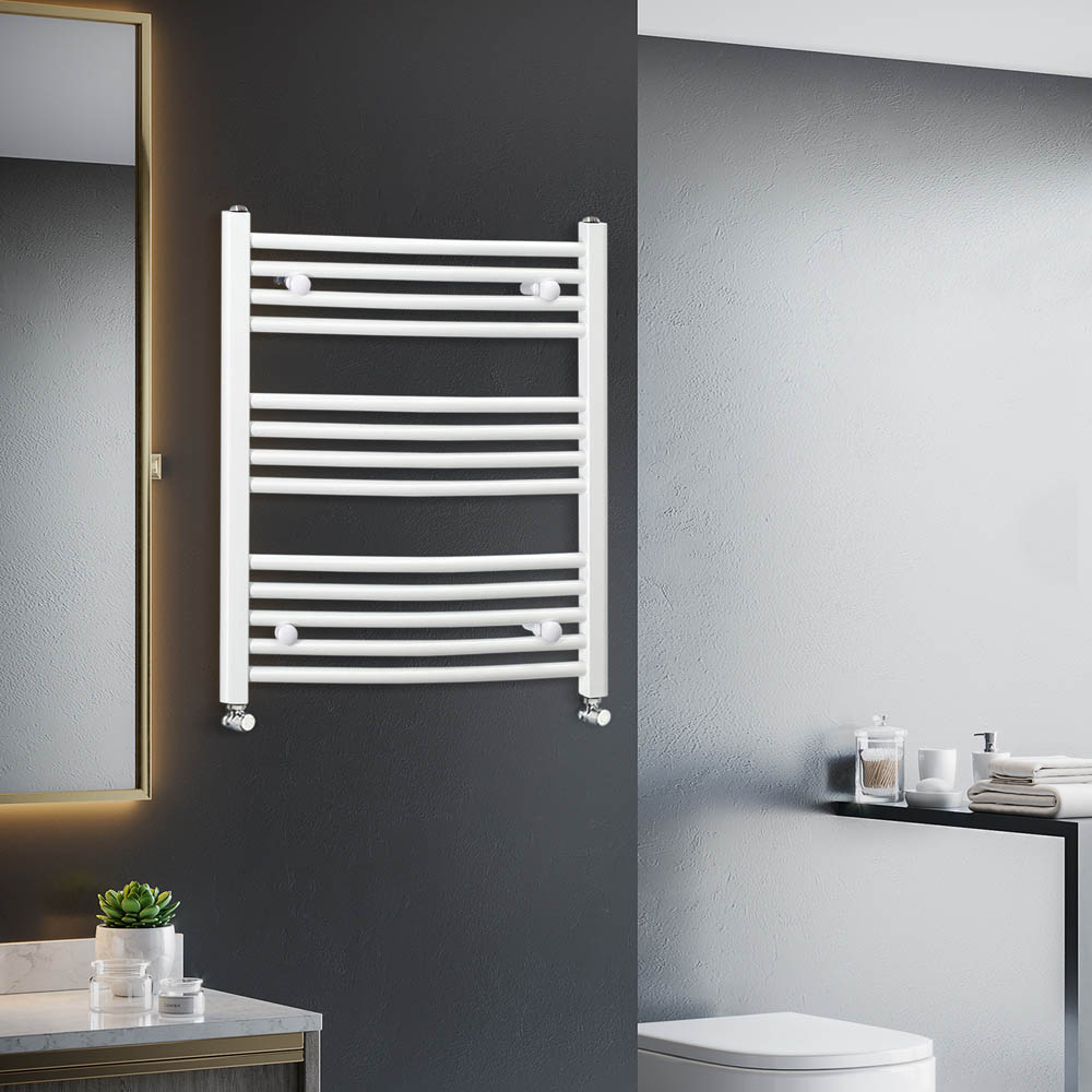 HOMCOM Heated Towel Rail, Hydronic Bathroom Ladder Radiator 600mm x 700mm White Image 2