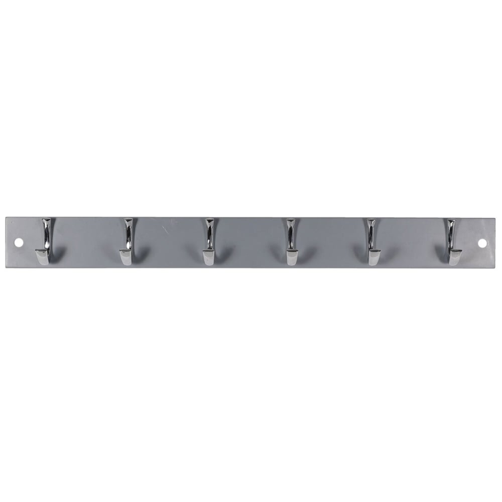 Grey and Chrome Ribbed 6 Hook Coat Rail Image 1