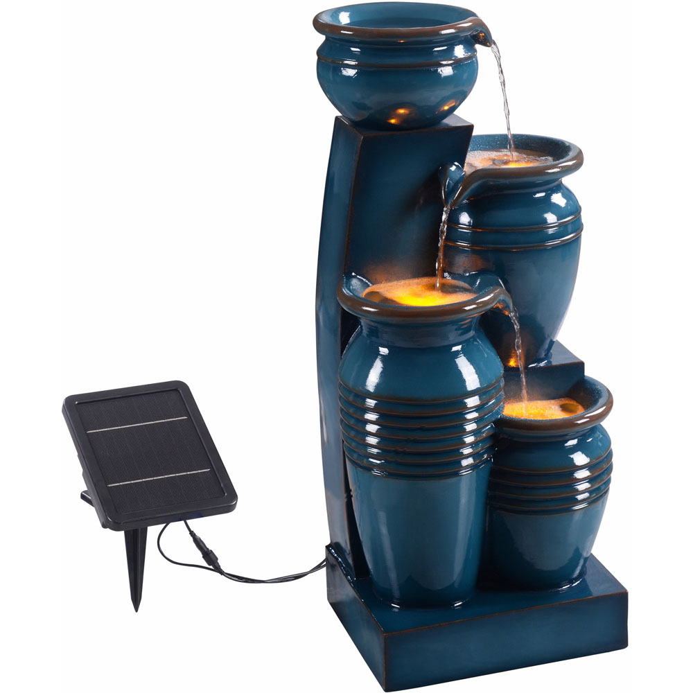 Teamson Home Blue 4-Tier Cascading Bowl Solar Outdoor Fountain 28.7 inch Image 3