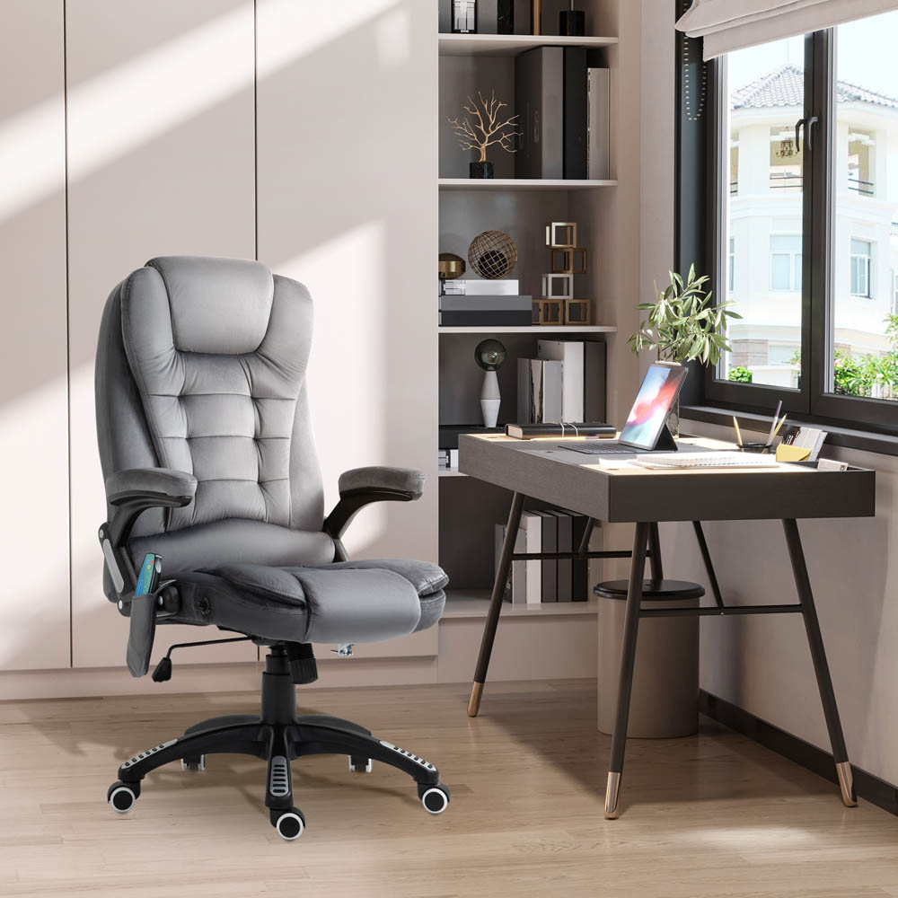 Portland Grey Velvet Massage Swivel Recliner Office Chair Image 7