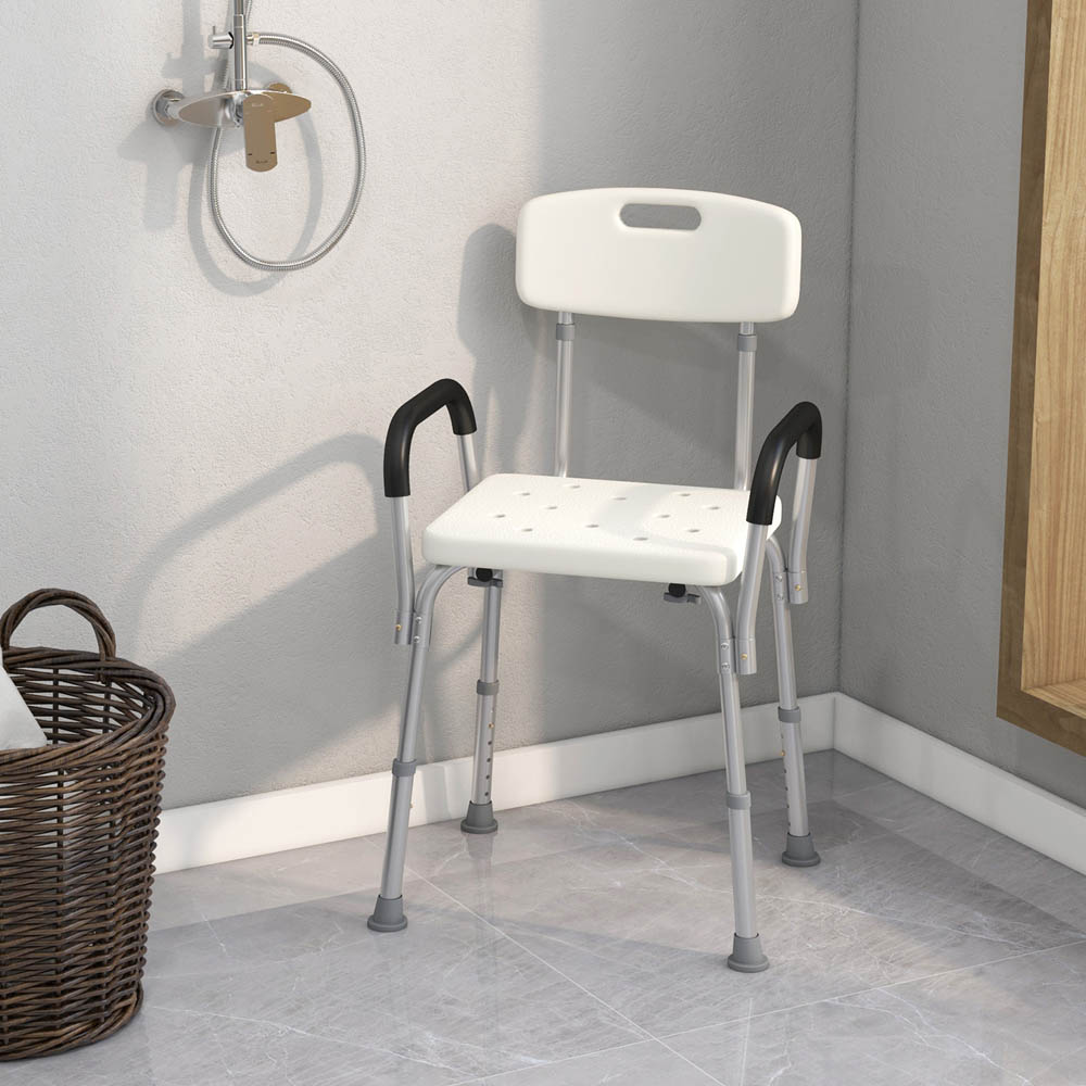 HOMCOM Light Weight Aluminum Shower Bench Portable Lift Chair w/ Back & Armrest Image 2