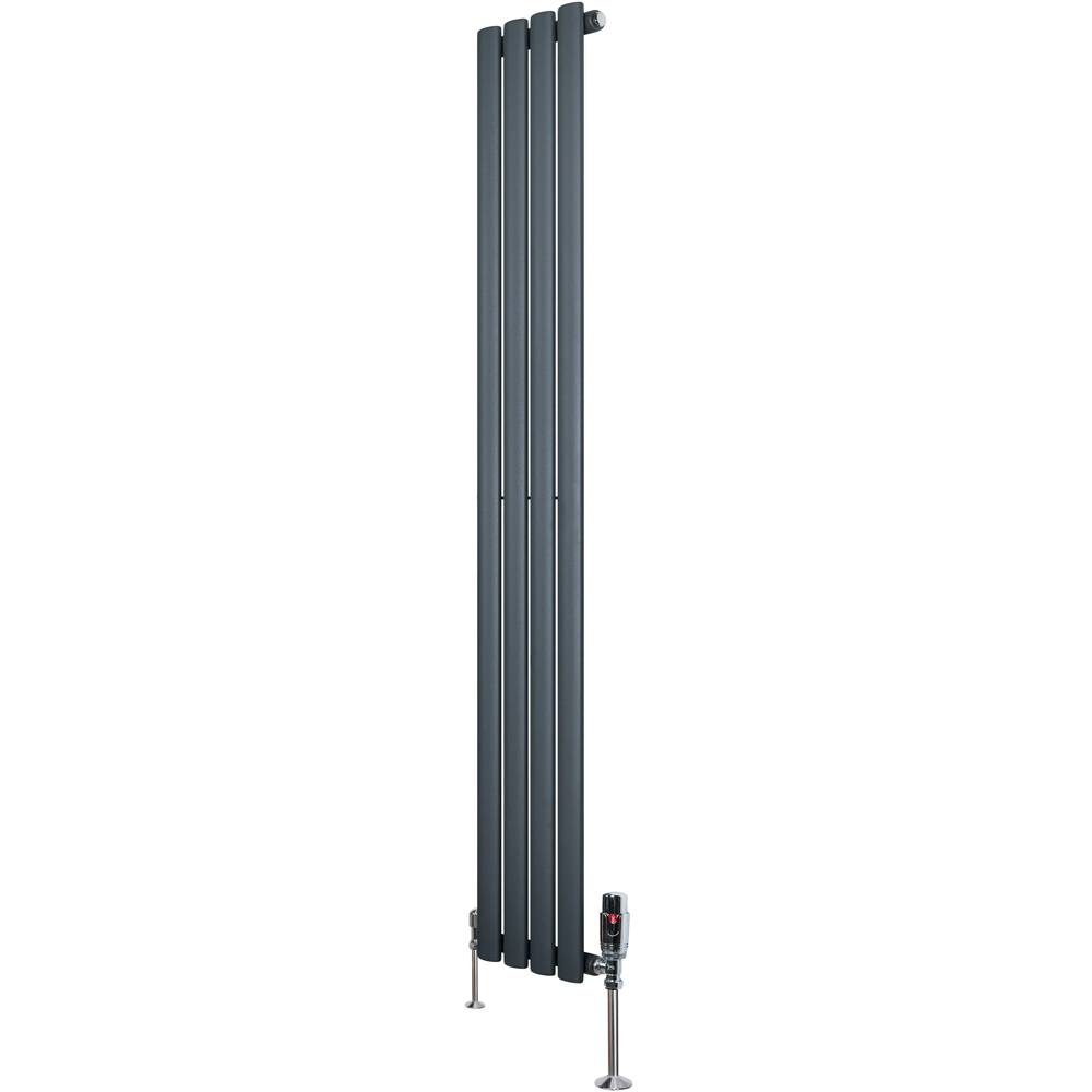 MonsterShop Anthracite Grey Oval Single Column Radiator and Chrome Valve Set 1919 BTU 1600 x 240mm Image 3