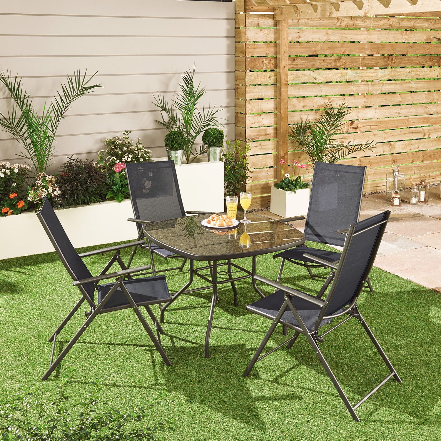 Malay Outdoor Essentials Rio 4 Seater Square Glass Top Table Image 4