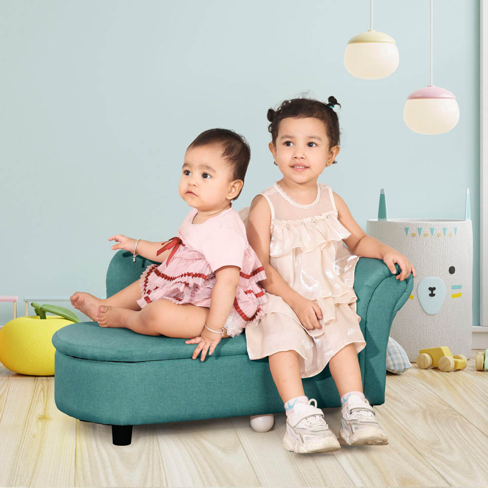 HOMCOM Kids Sofa Couch Toddler Armchair with Storage for Bedroom Blue Image 2