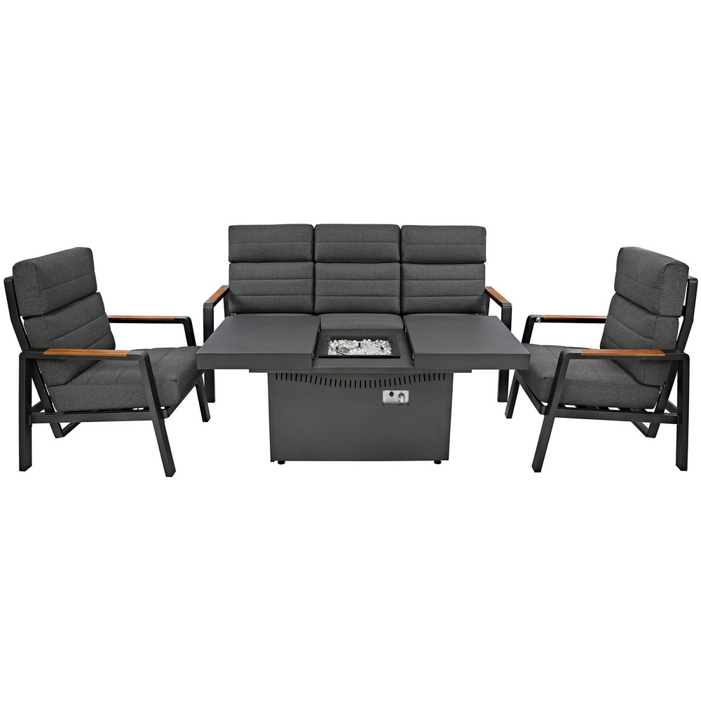 MonsterShop Grey 5 Seater Reclining Garden Lounge Set with Firepit and Rain Cover Image 2
