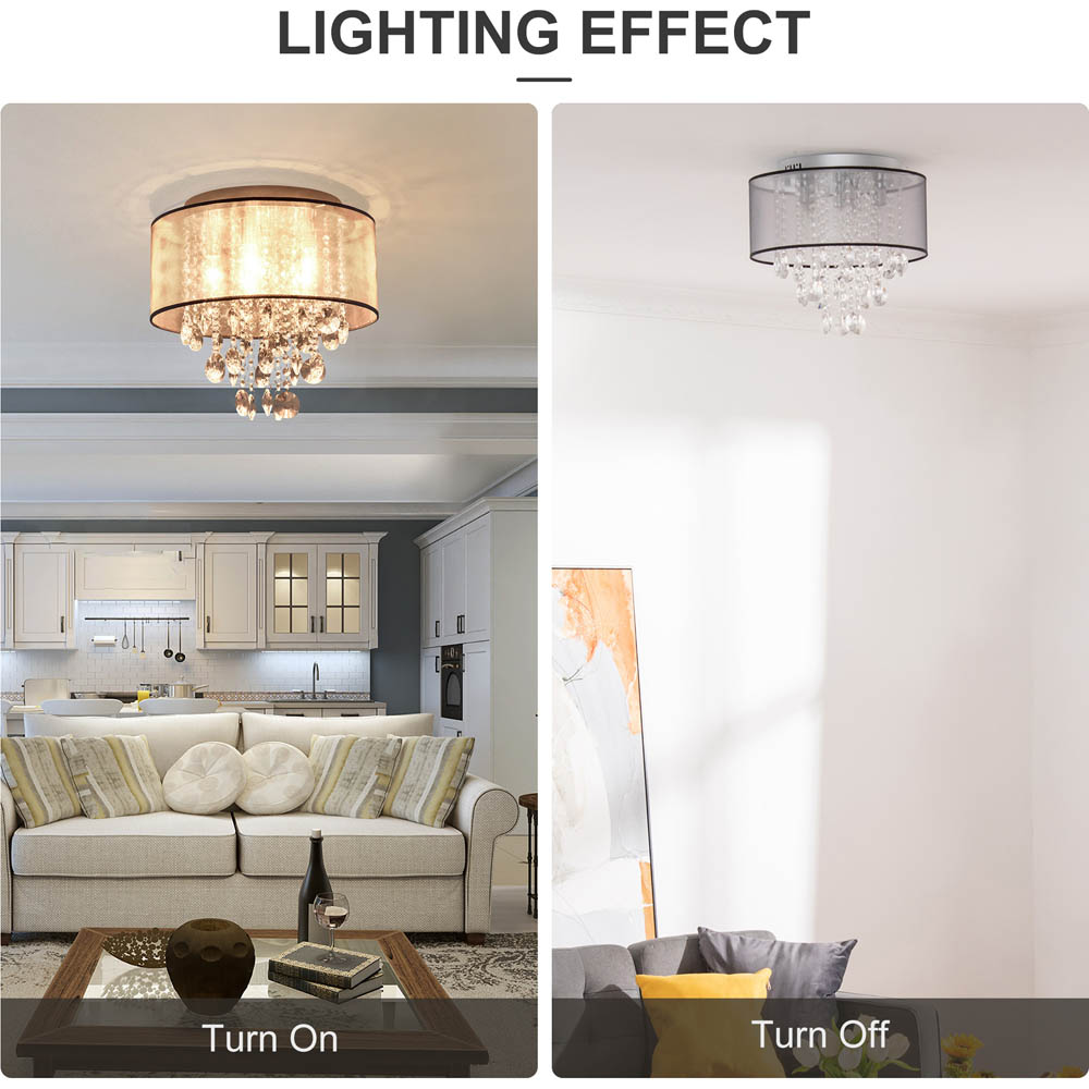 HOMCOM Modern Crystal Chandelier Flush Mount Ceiling Light for Bedroom, 40cm Image 5