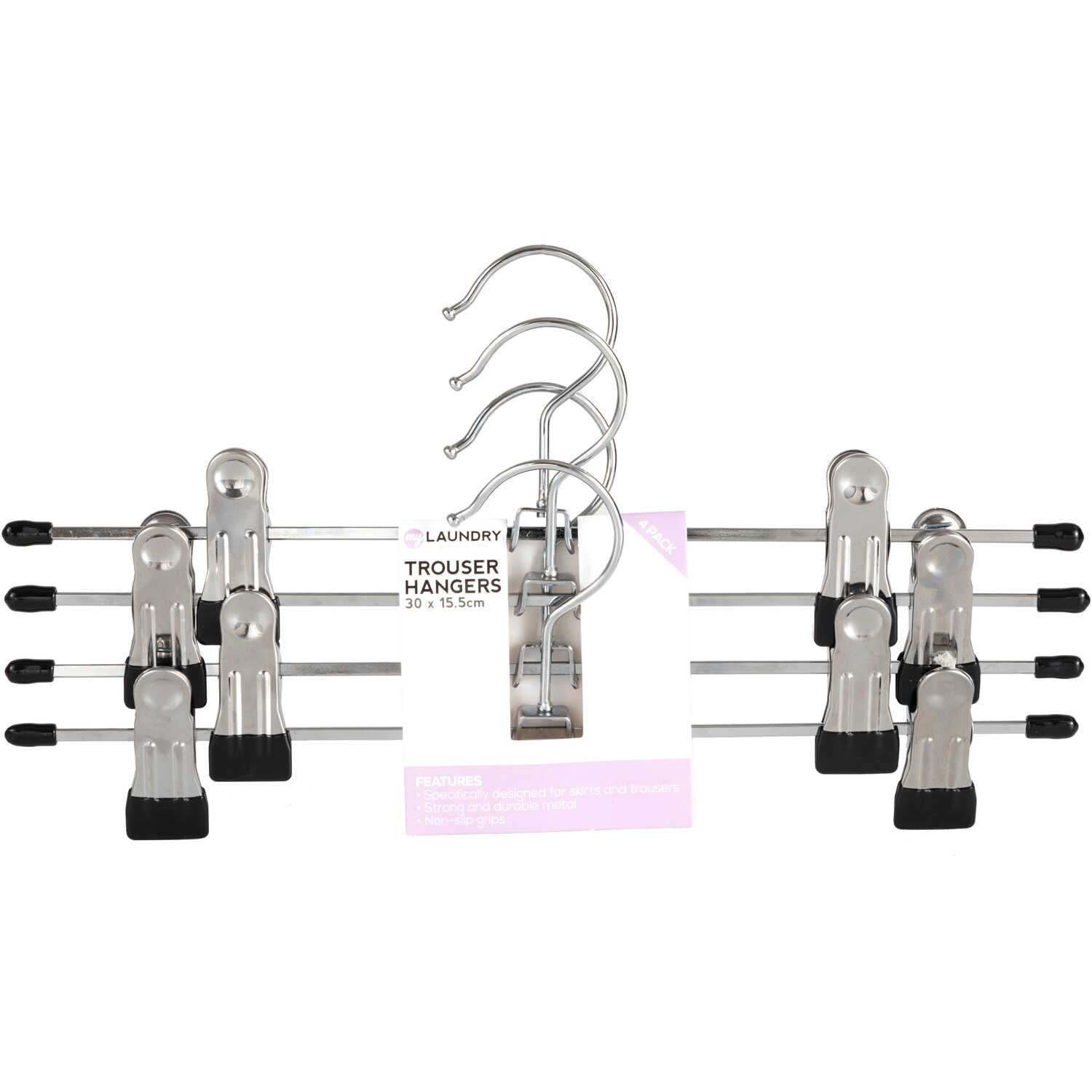 Pack of 4 Metal Trouser Hangers Silver Image 3