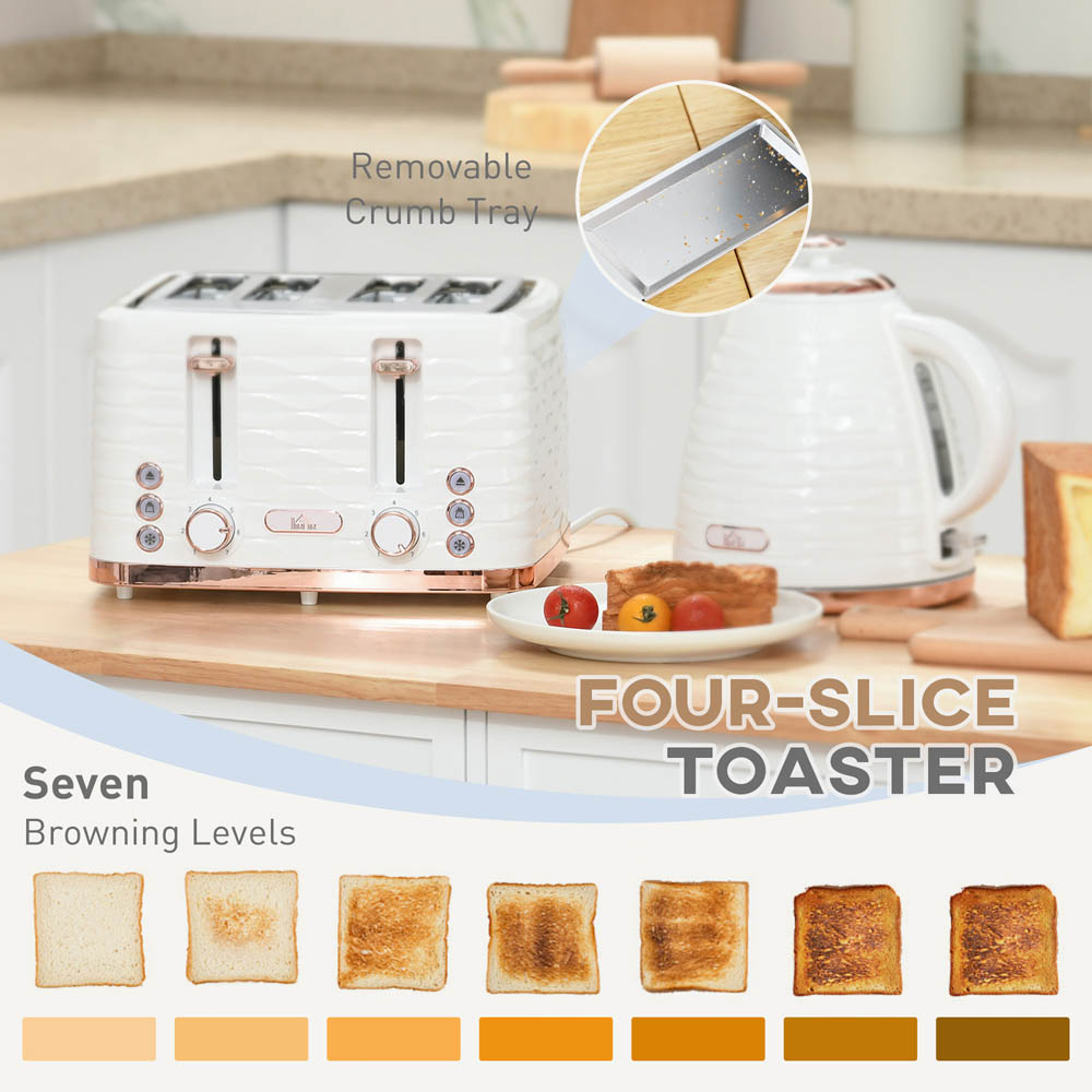 HOMCOM Kettle and Toaster Set 1.7L Rapid Boil Kettle & 4 Slice Toaster White Image 4