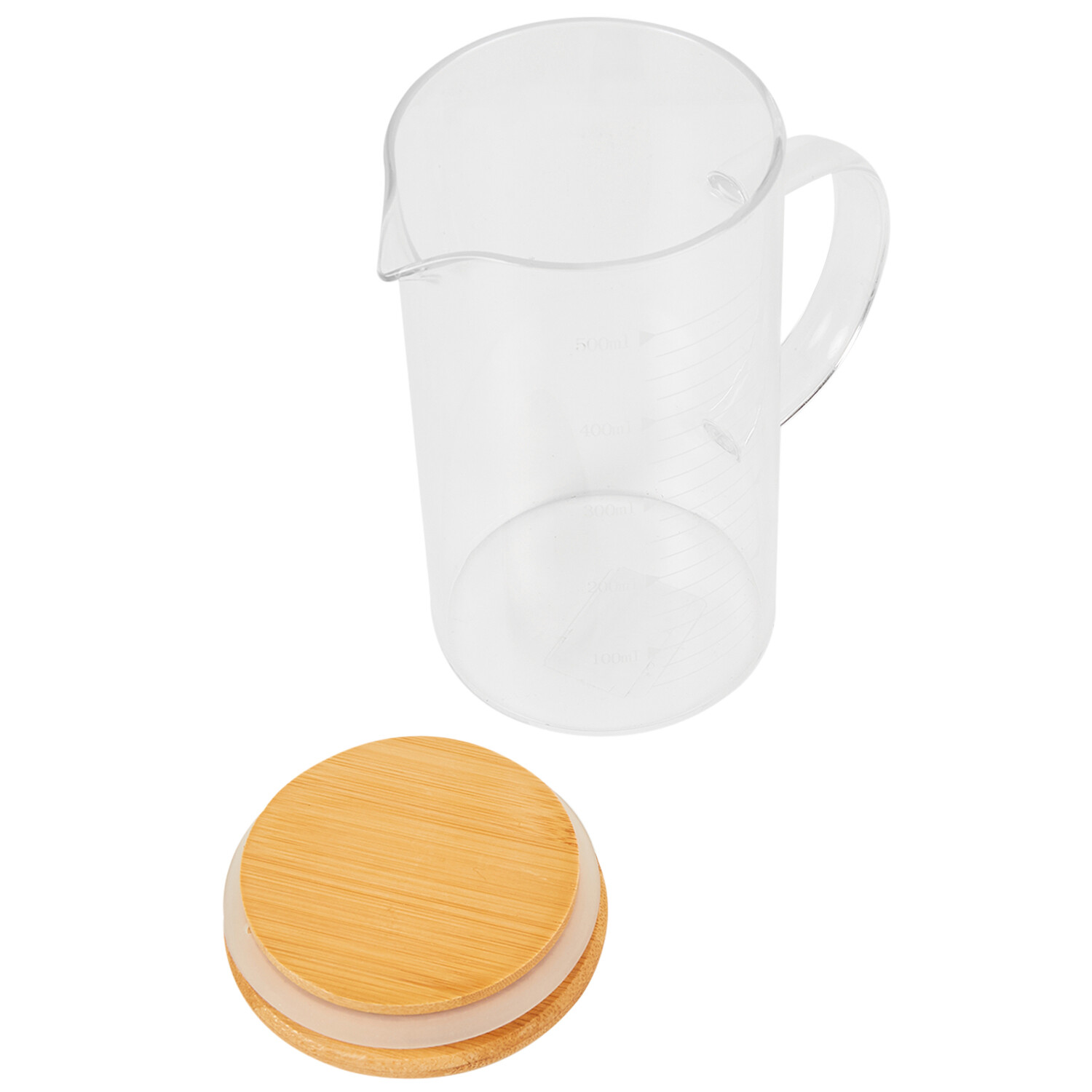Glass Measuring Jug with Bamboo Lid 500ml - Clear Image 4
