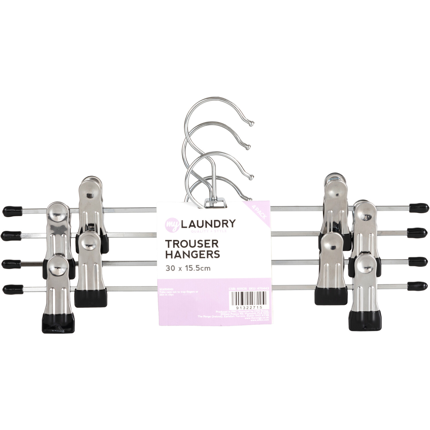 Pack of 4 Metal Trouser Hangers Silver Image 2
