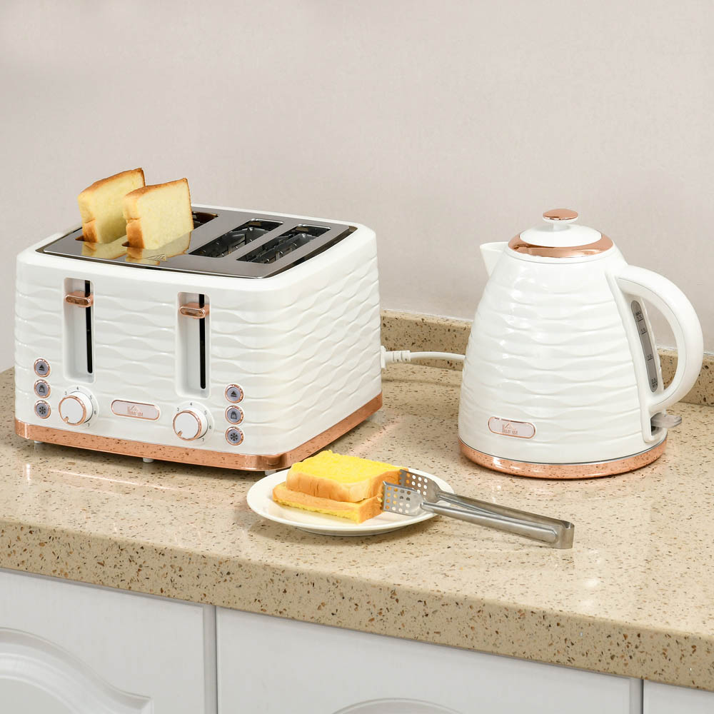 HOMCOM Kettle and Toaster Set 1.7L Rapid Boil Kettle & 4 Slice Toaster White Image 2