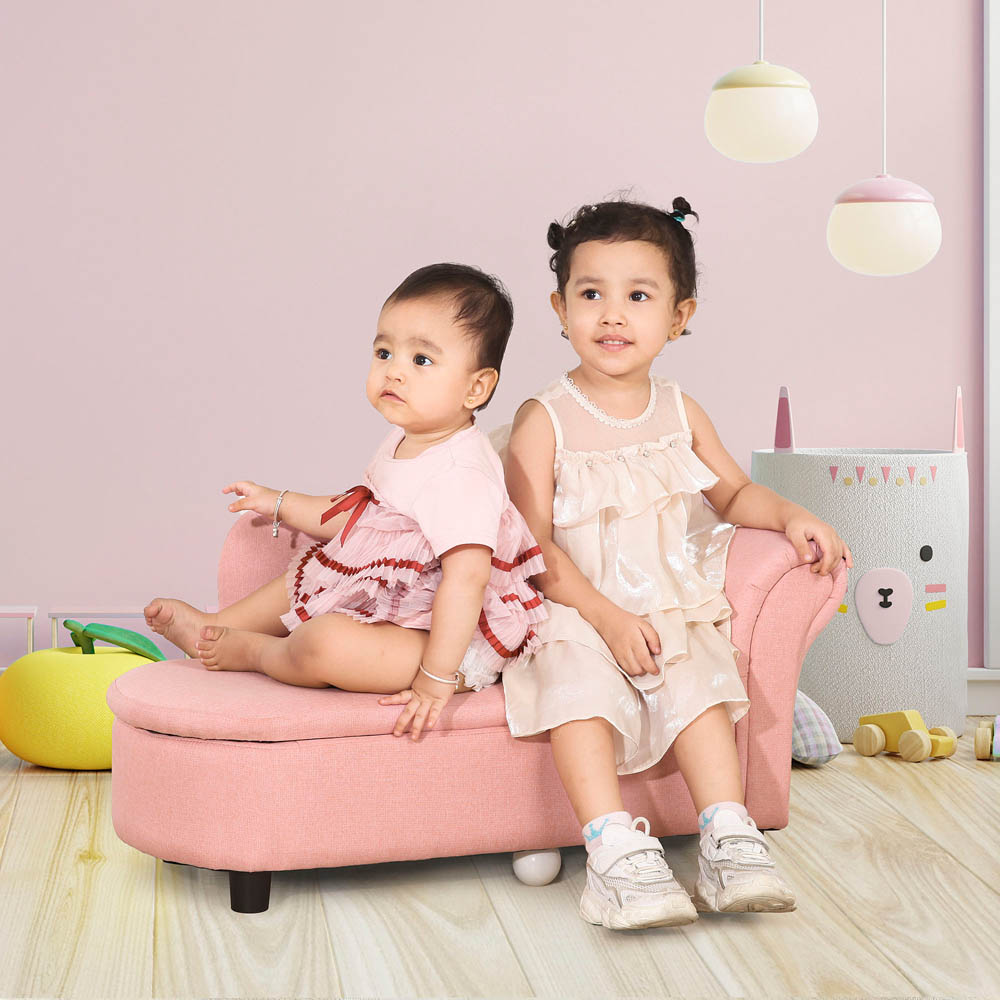 HOMCOM Kids Sofa Couch Toddler Armchair with Storage for Bedroom Pink Image 2