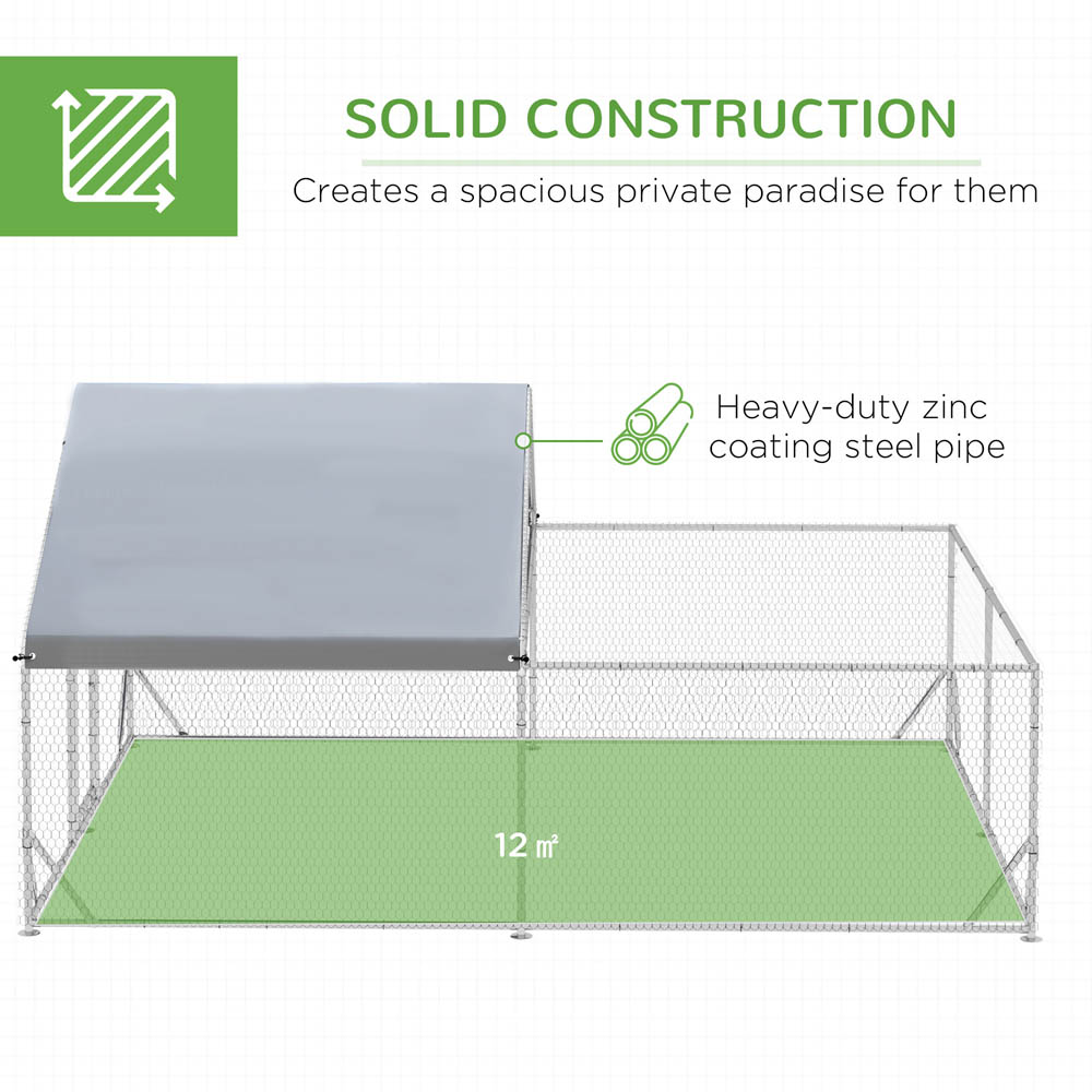 PawHut Walk-In Chicken Run, Hen House, for Ducks, Rabbits w/ Water-Resist Roof Image 3