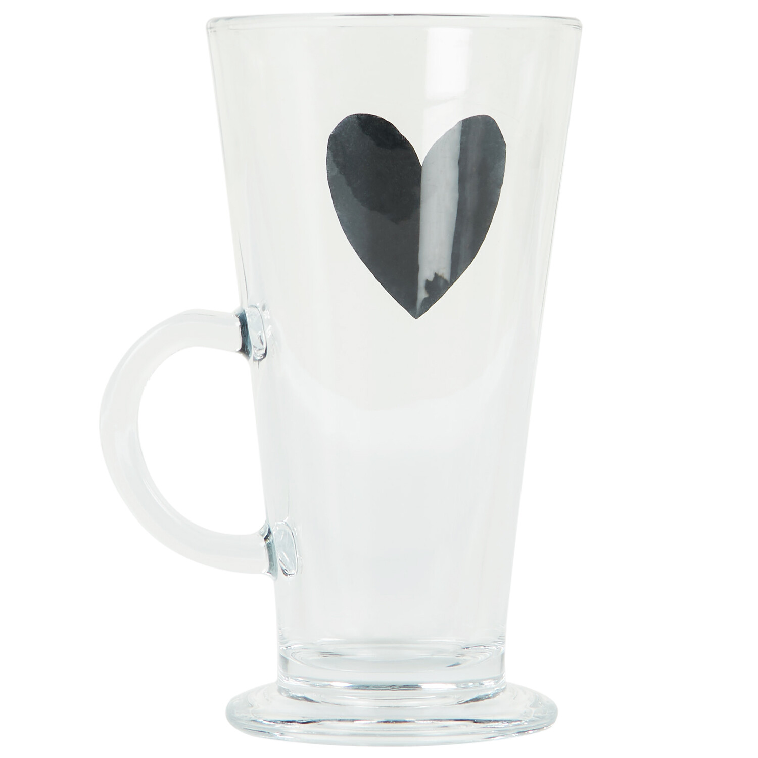Glass Latte Mug with Black Heart Decal 270ml Clear and Black Image 2