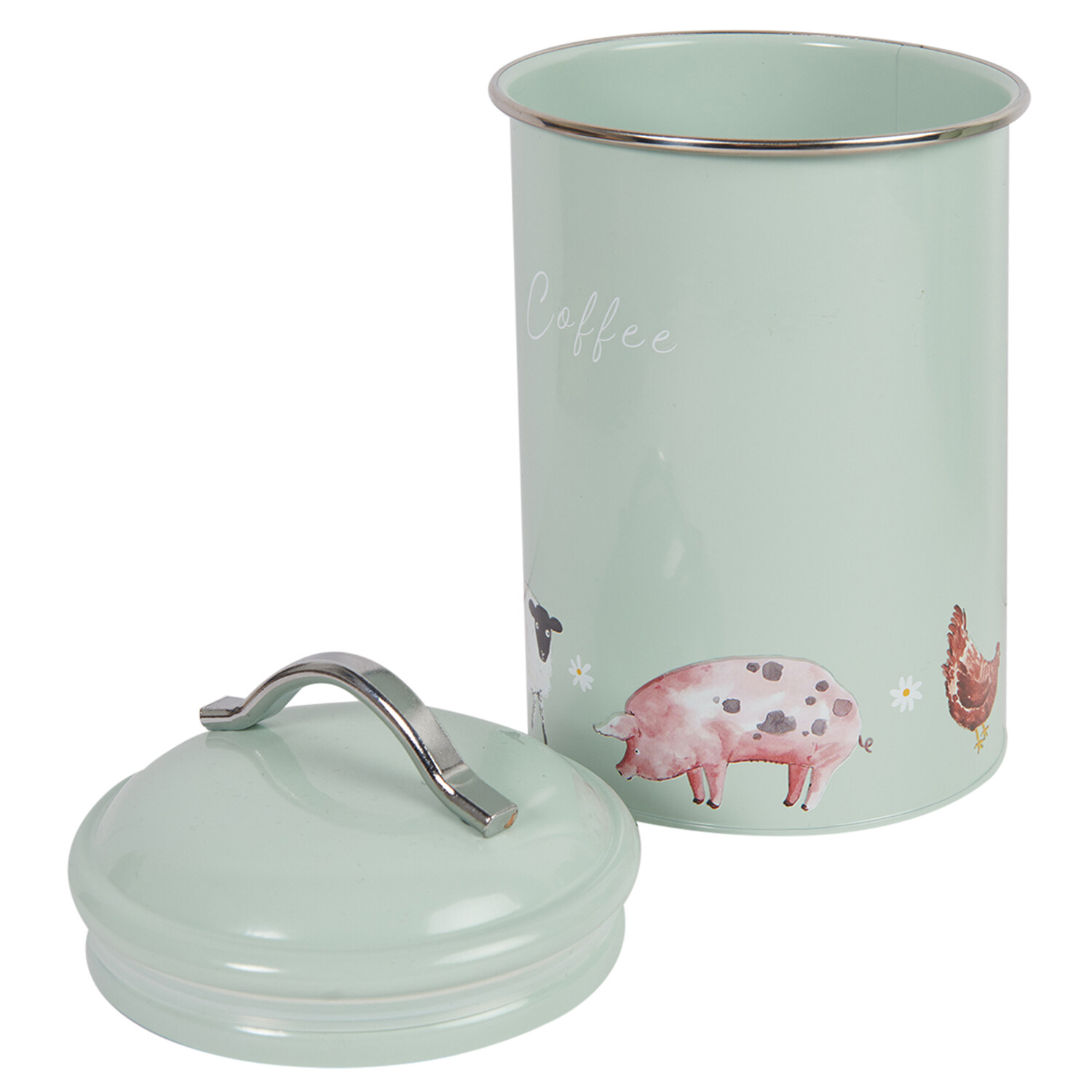 Set of 3 Daisy Farm Round Tea Coffee and Sugar Canisters - Sage Green Image 10