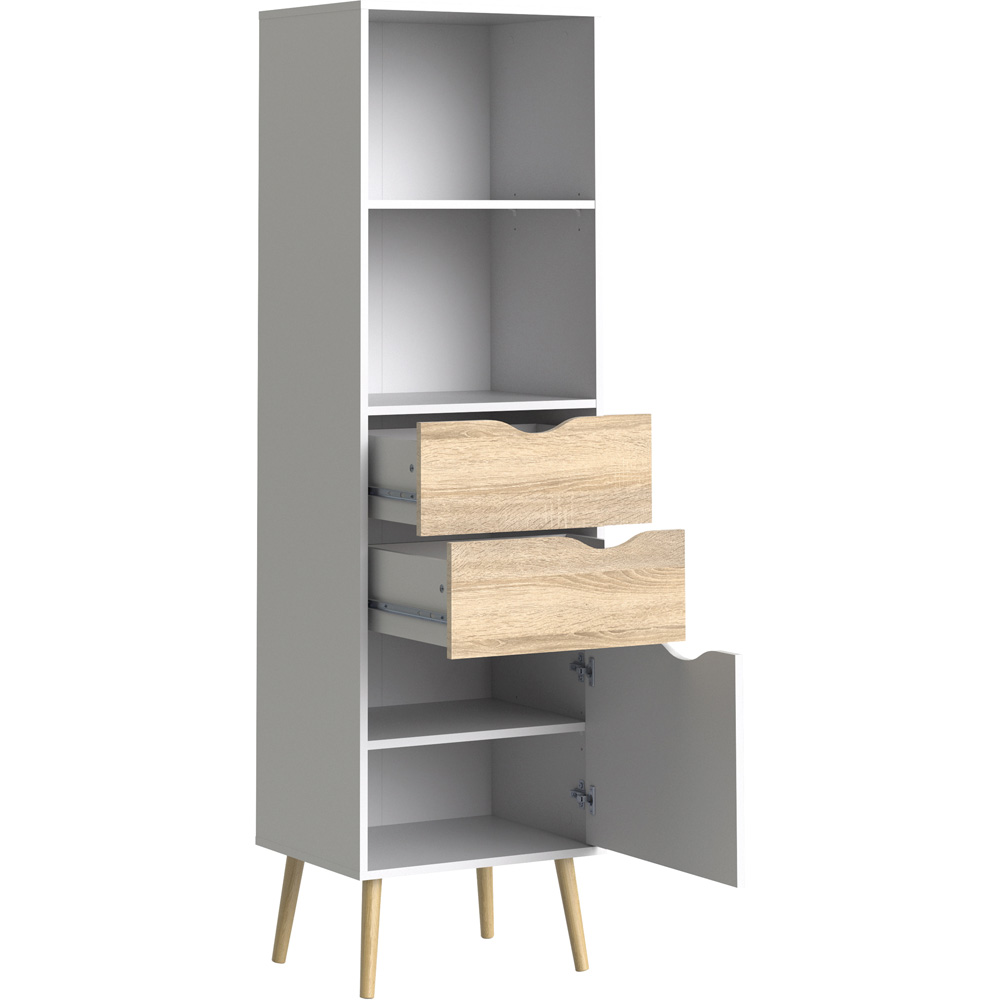 Furniture To Go Oslo White and Oak Single Door 2 Drawer Bookcase Image 2