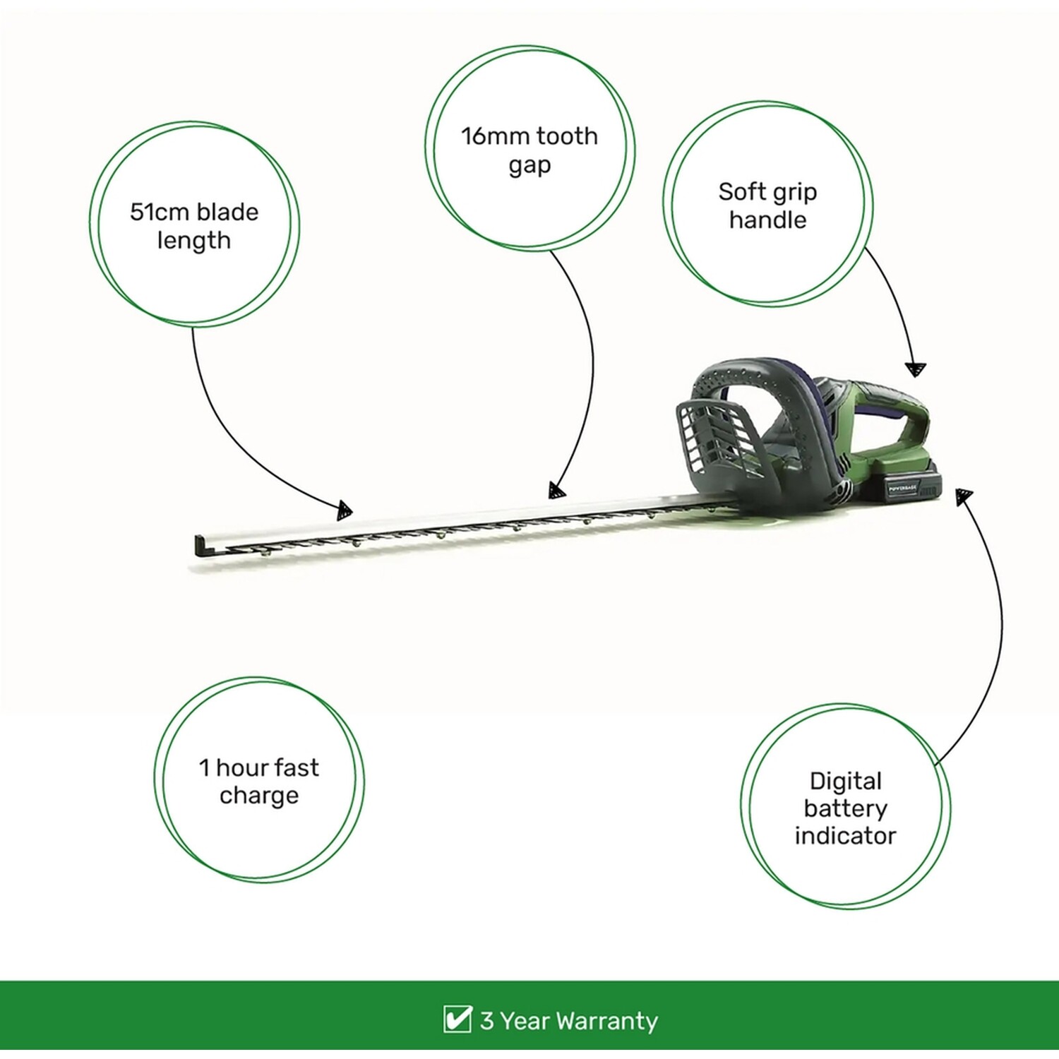 Powerbase Cordless Pole Hedge Trimmer 20V - Green Image 4