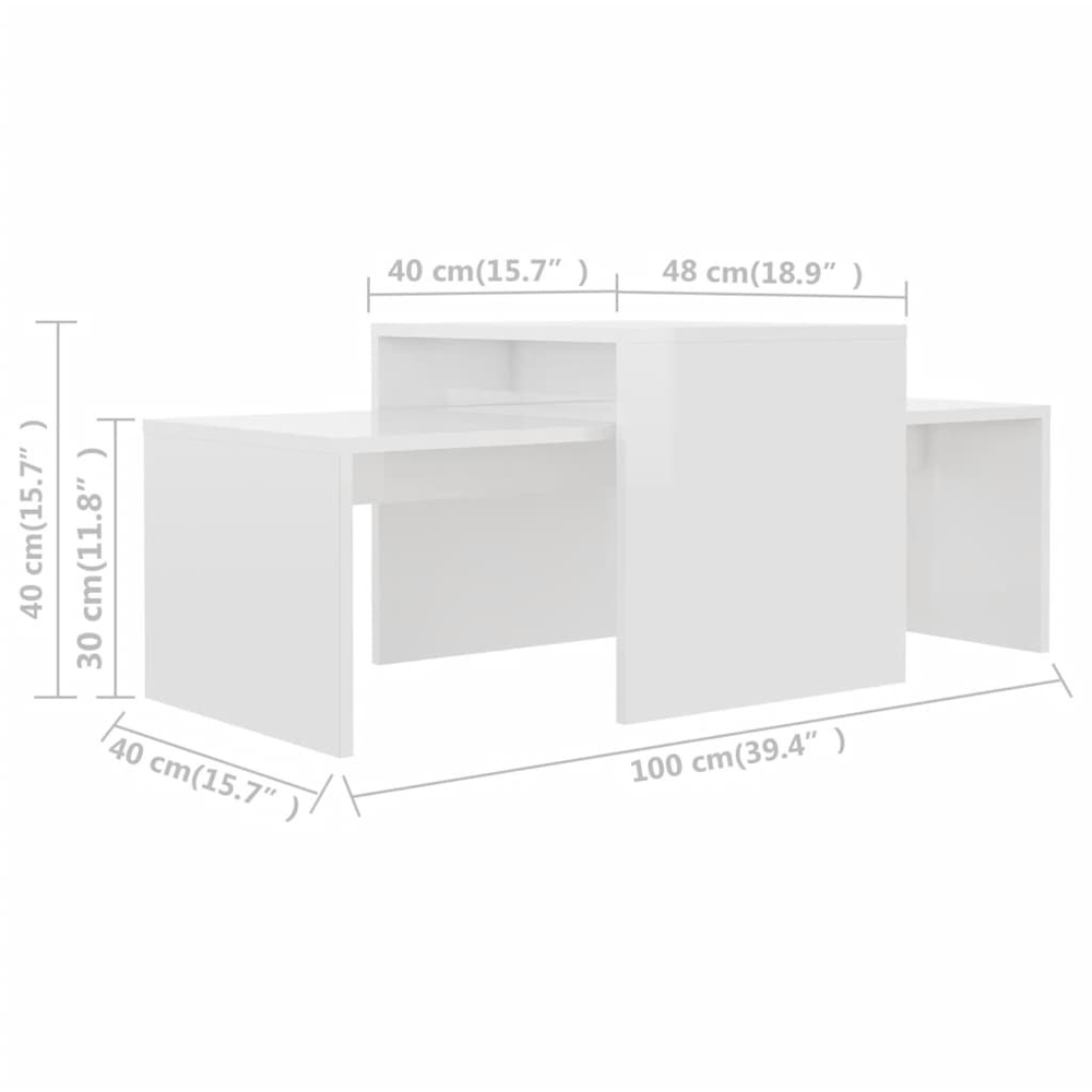 Walplus High Gloss White Nest of Coffee Tables Set of 2 Image 7