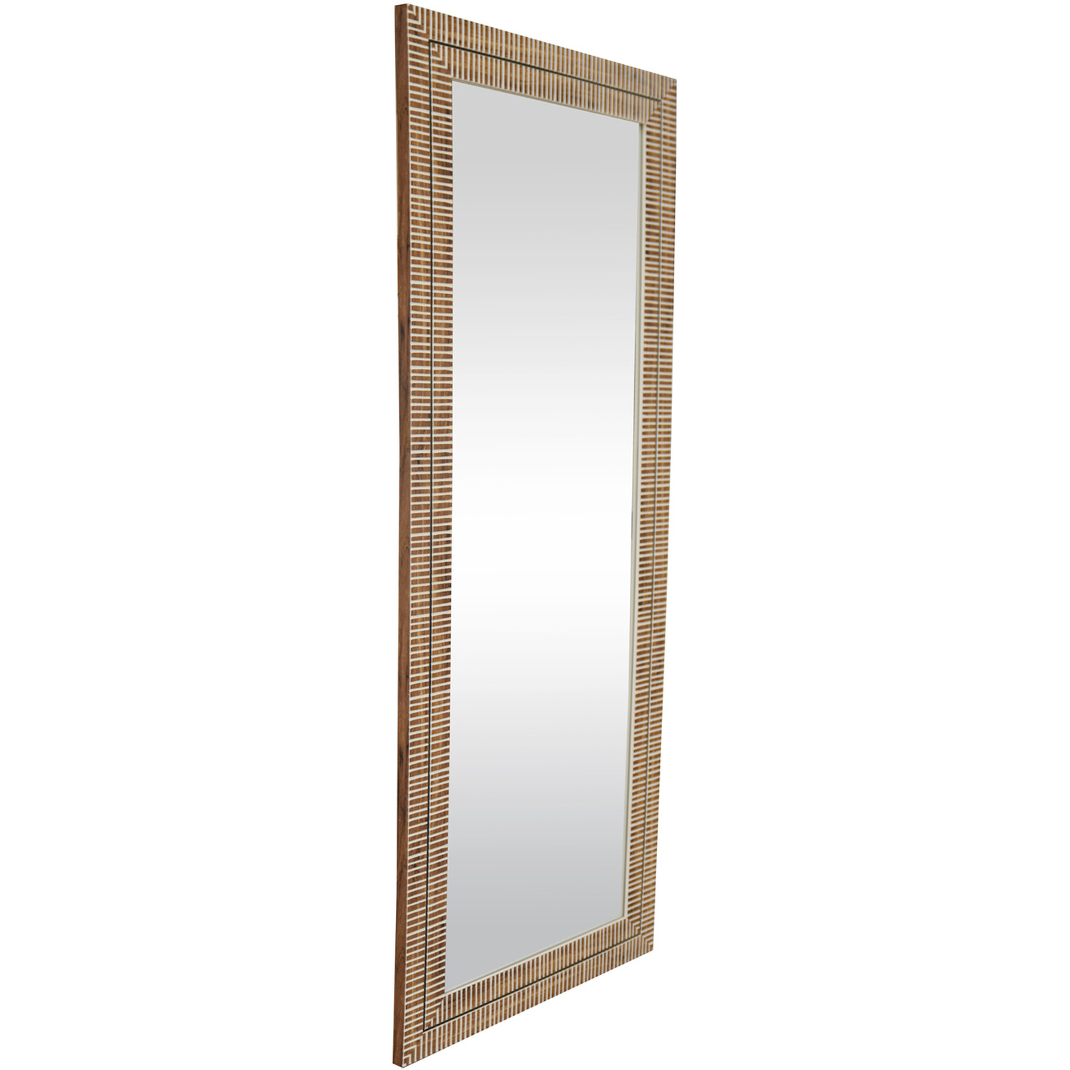 Nyla Wood Effect Striped Mirror - Brown Image 3