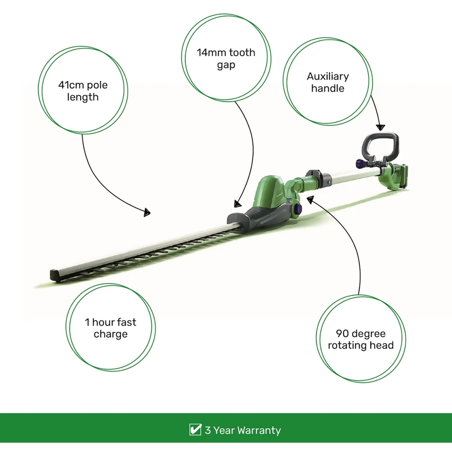 Powerbase Cordless Pole Hedge Trimmer 20V - Green Image 4