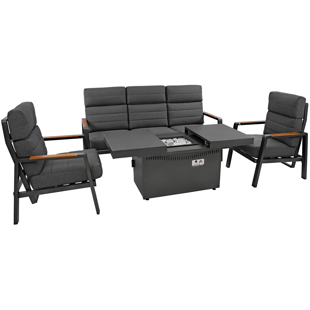 MonsterShop Grey 5 Seater Reclining Garden Lounge Set with Firepit and Rain Cover Image 3
