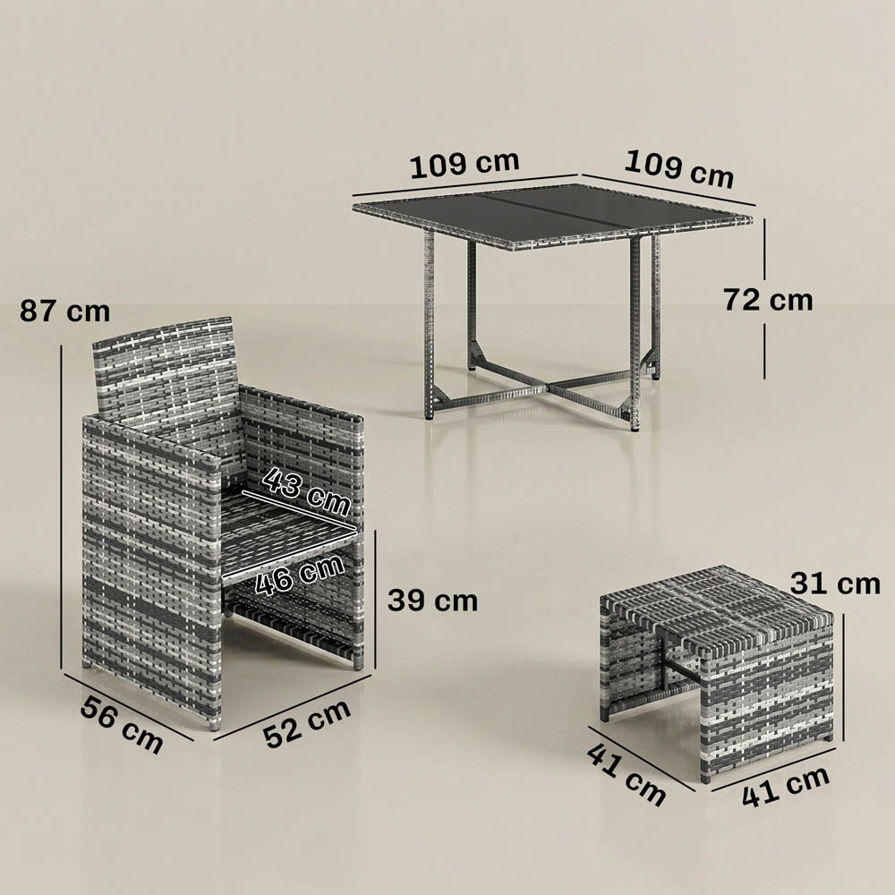 Outsunny 8 Seater Cube Rattan Garden Dining Set with Cushions, Grey Image 9