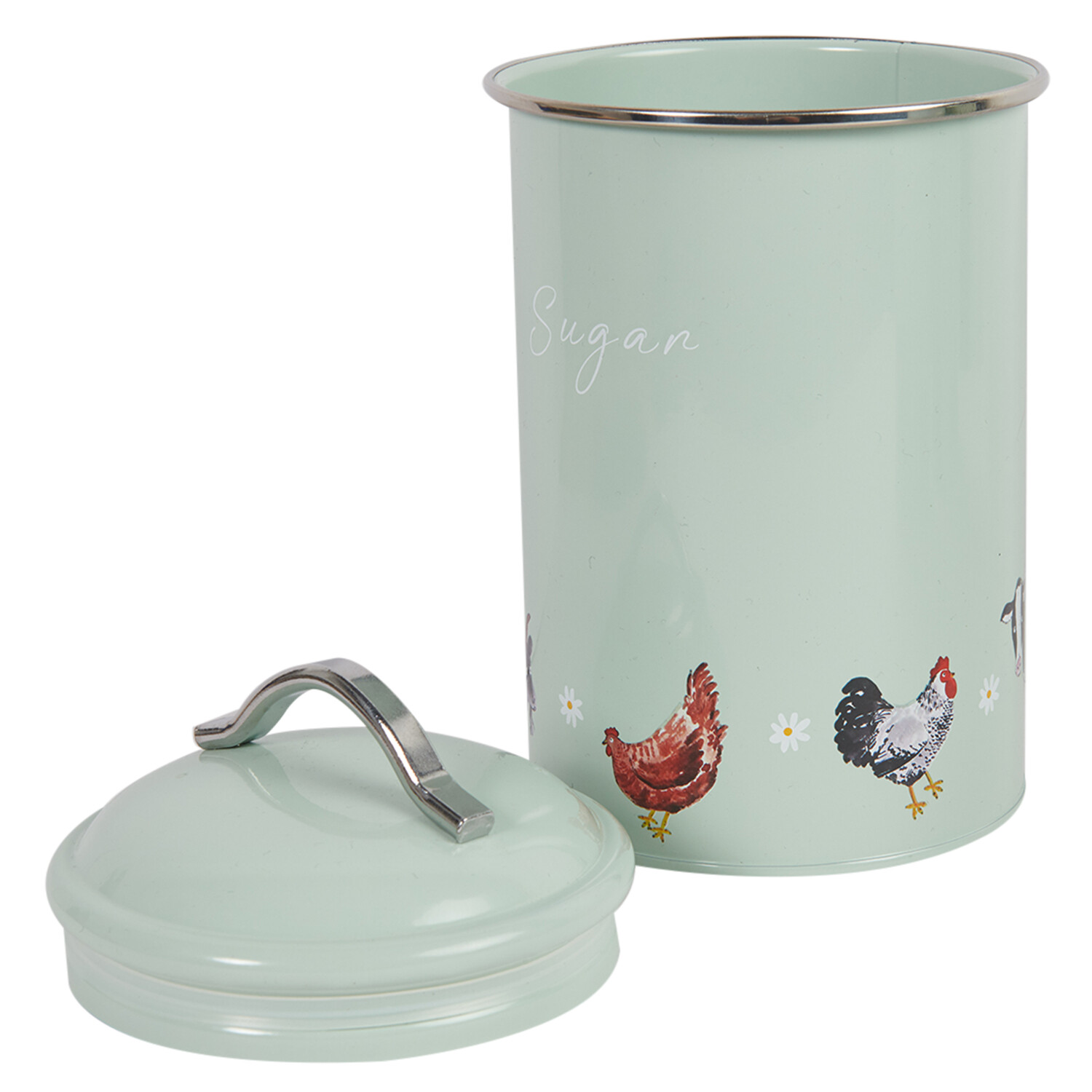 Set of 3 Daisy Farm Round Tea Coffee and Sugar Canisters - Sage Green Image 8