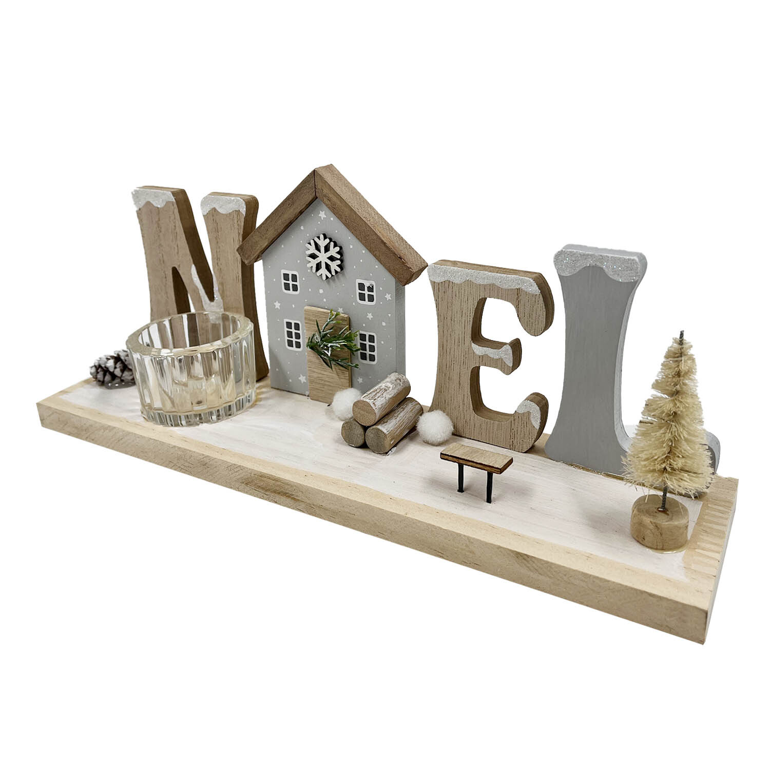 Wooden Noel Tea Light Holder Natural Image 3