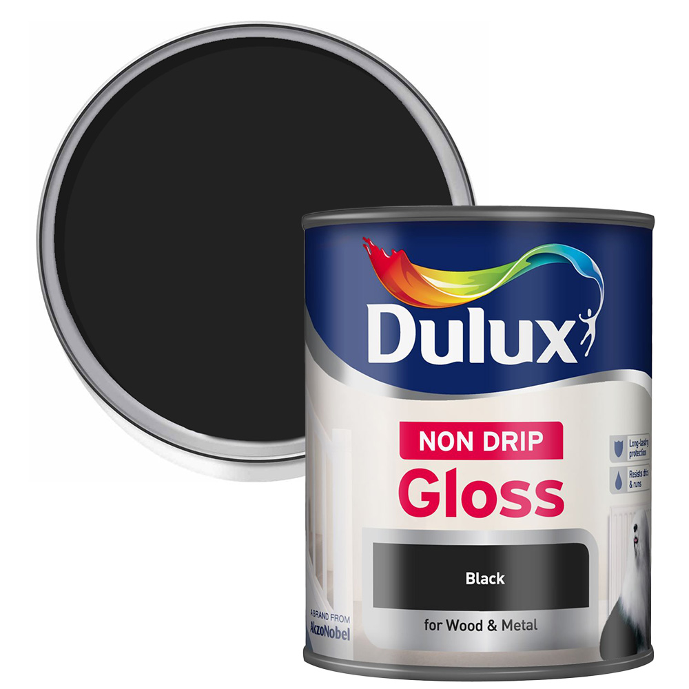 Dulux Non Drip Wood & Metal Black Gloss Paint 750ml Image 1