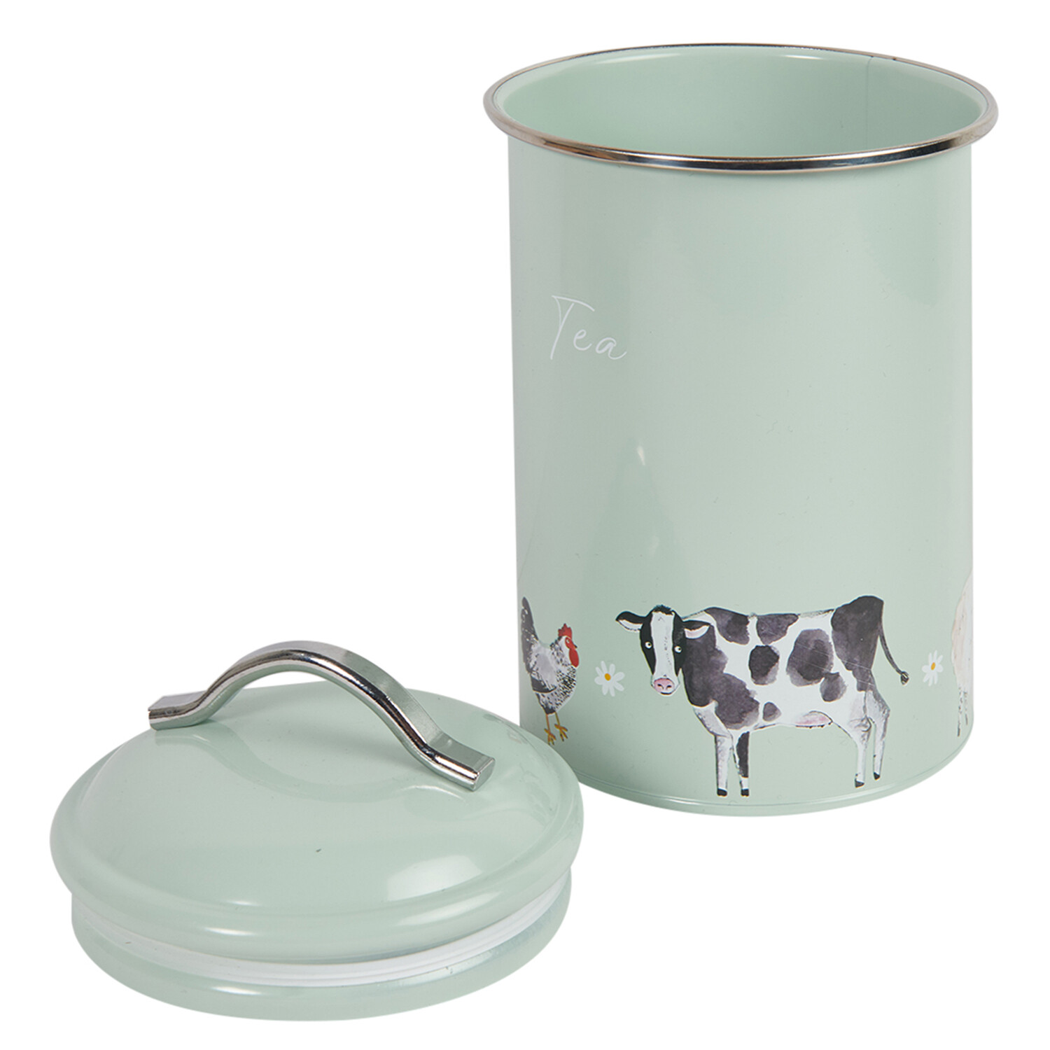 Set of 3 Daisy Farm Round Tea Coffee and Sugar Canisters - Sage Green Image 5