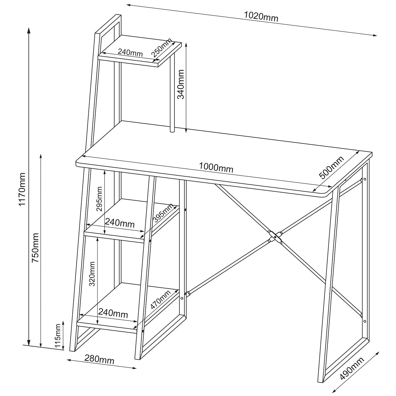 Harlow Oak & Silver Metal Shelved Desk Image 2