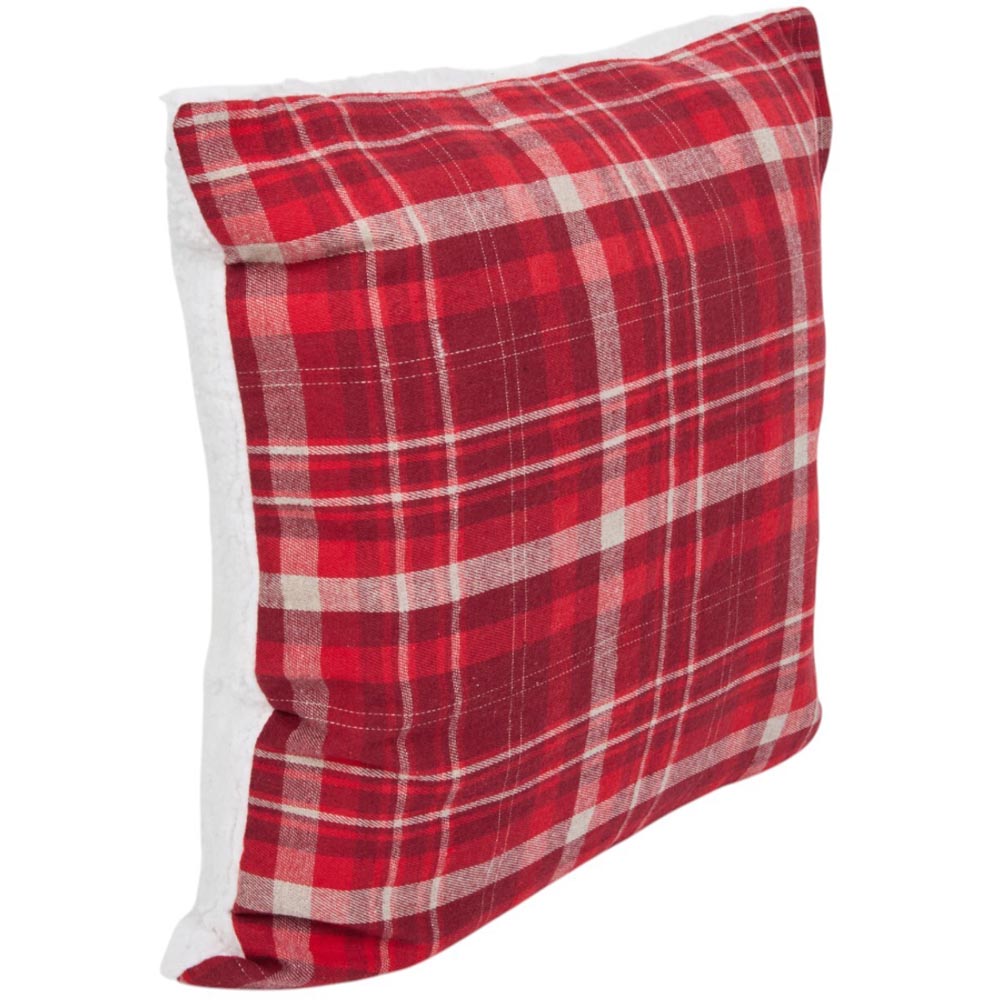 Tartan Check Sherpa Cushion - Red Image 4