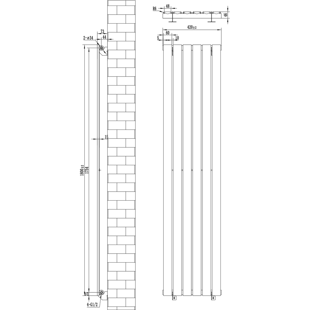 MonsterShop Flat Black Single Column Radiator and Valves 1800 x 420mm Image 5