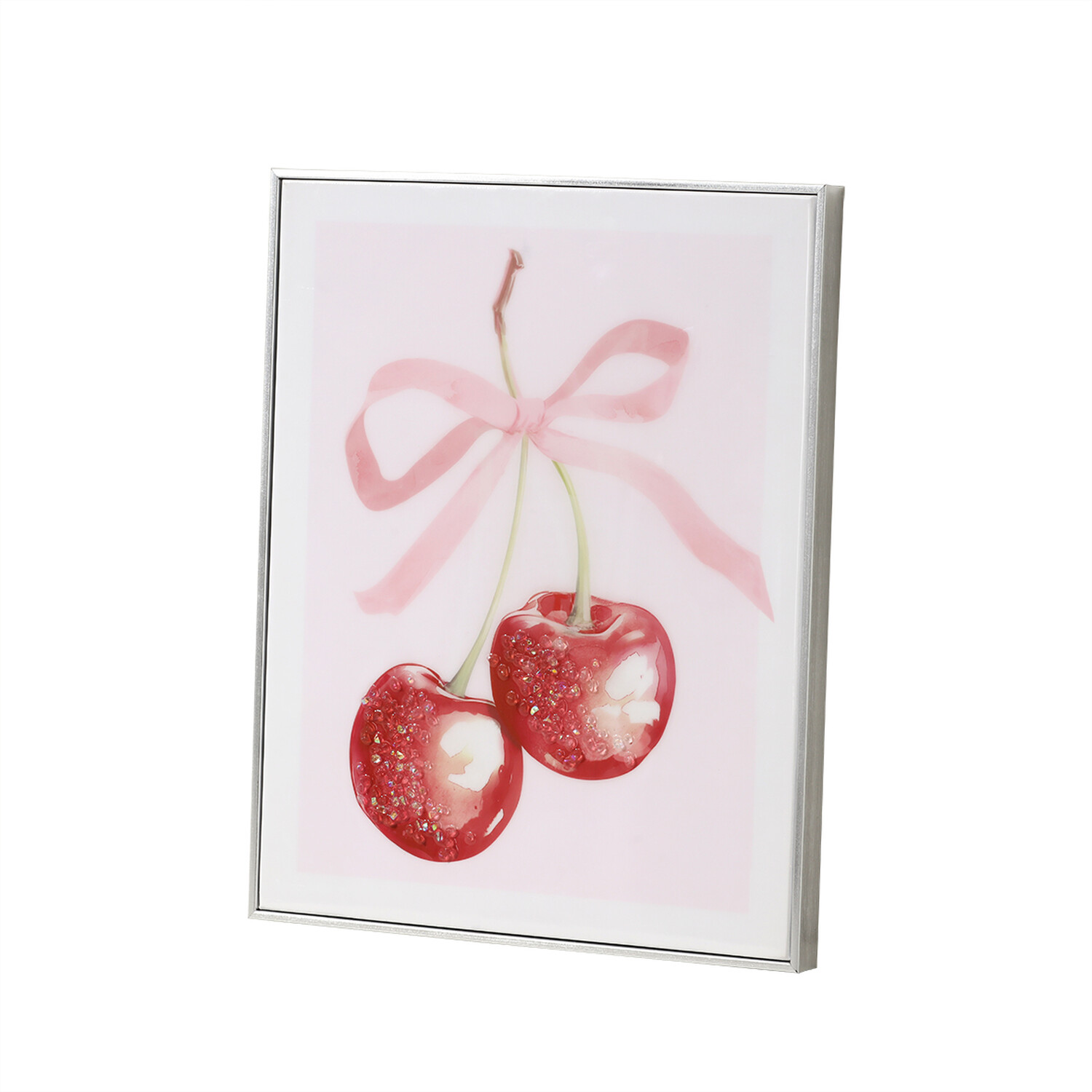 Jewelled Bow Cherries Framed Print - Pink and Red Image 4