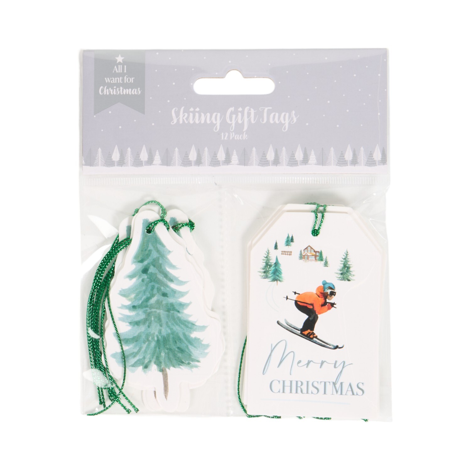 Pack of 12 Skiing Gift Tags White Image 1