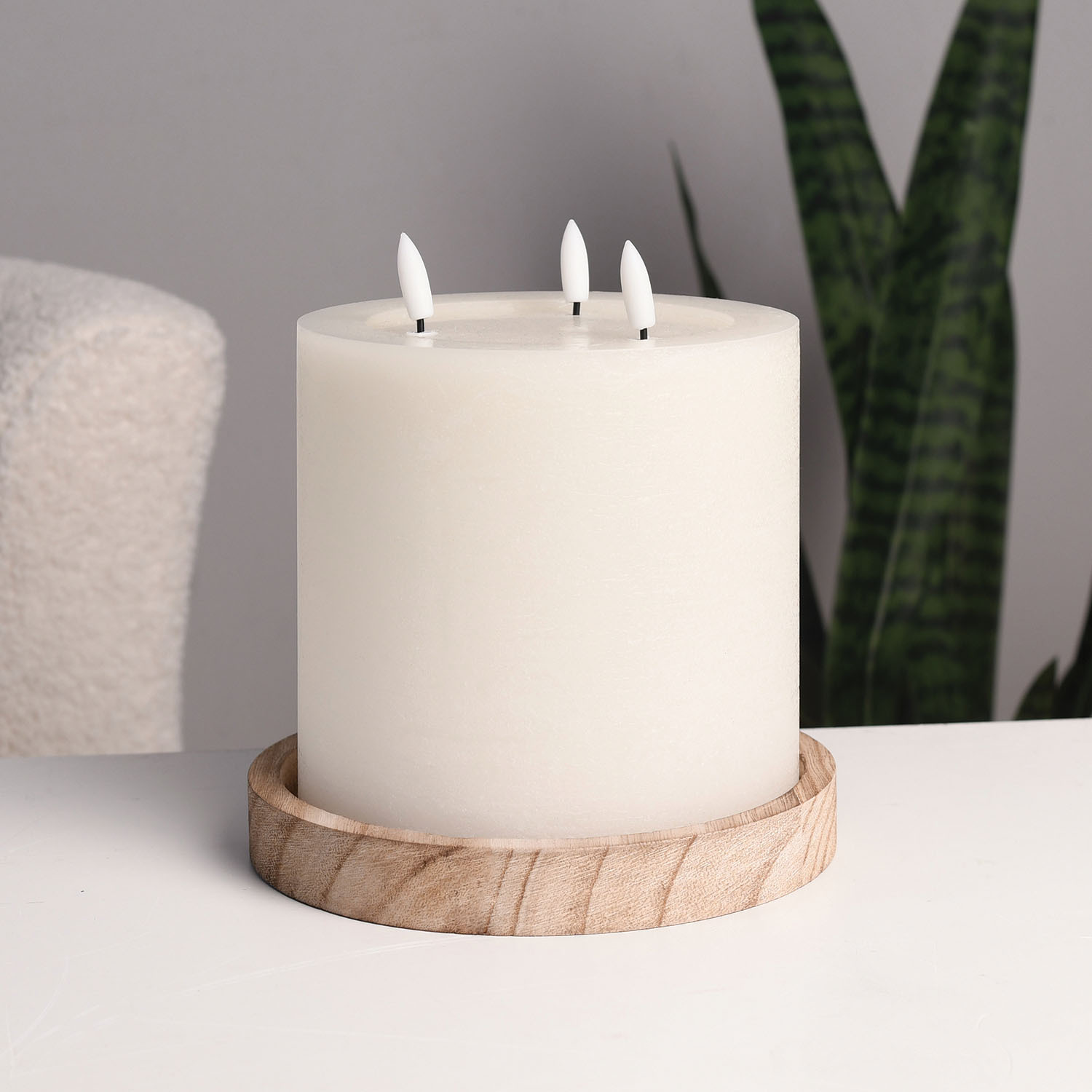 Wooden Base LED Candle Centrepiece - White Image 2