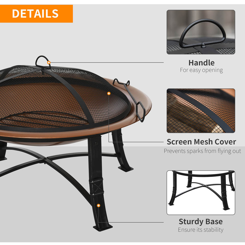 Outsunny Firepit Outdoor Patio Heater w/Spark Screen Cover, Log Grate, Poker Image 4