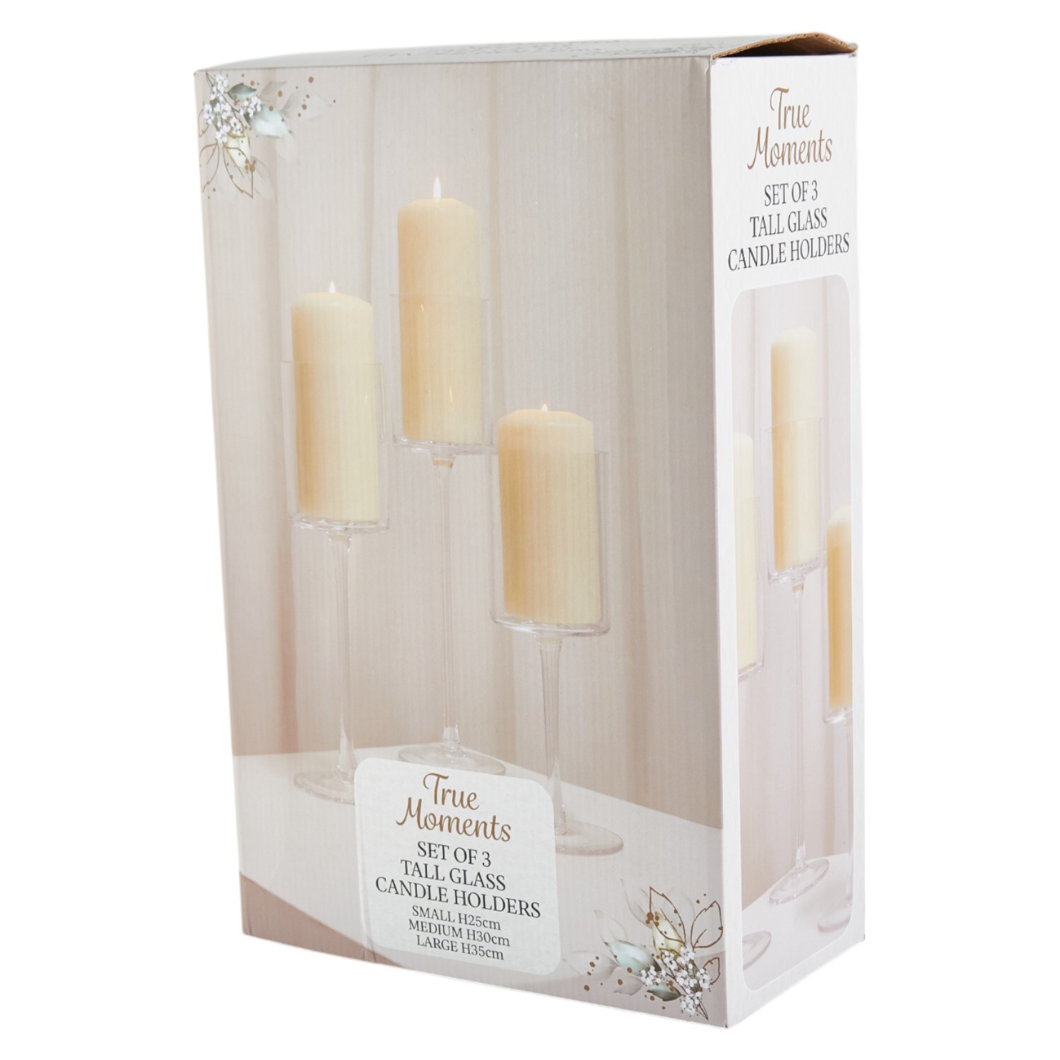 Set of 3 Tall Glass Candle Holders Clear Image 2