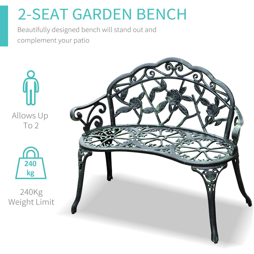Outsunny Garden Bench Porch Park Seat Vintage Rose Style Cast Aluminium Image 5