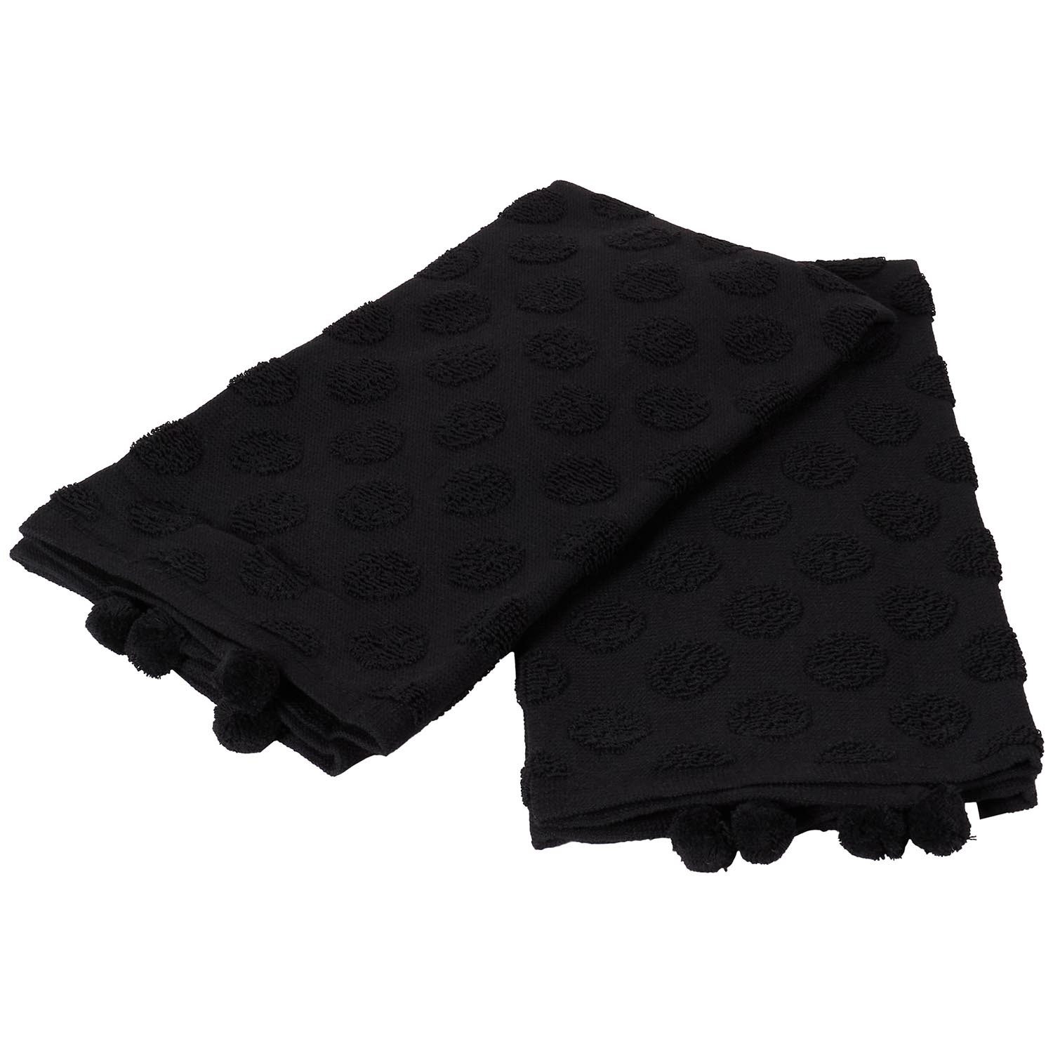 Divante Pack of 2 Dobby Terry Kitchen Towels with Pom Poms - Black Image 9