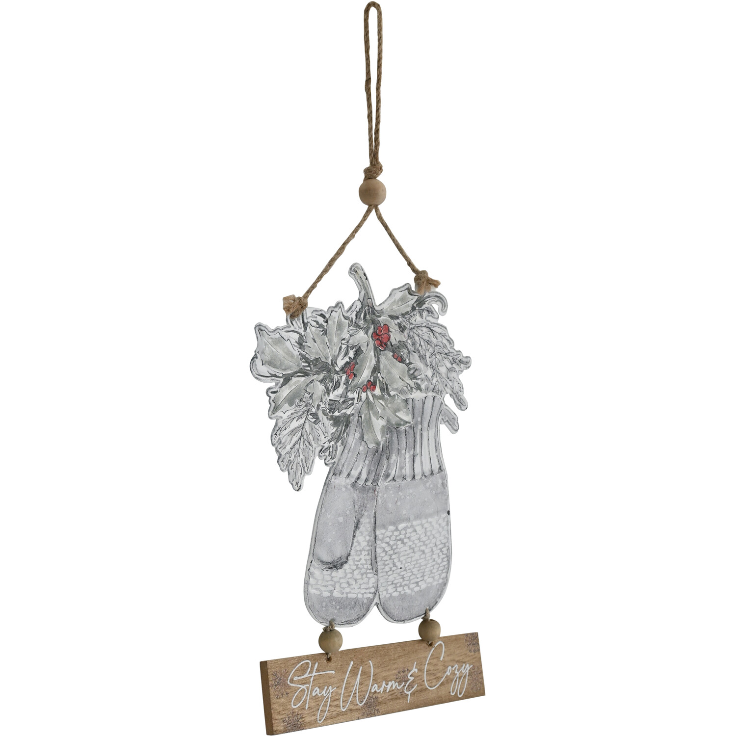 Rustic Mitten Hanging DecorationSilver or White Image 2
